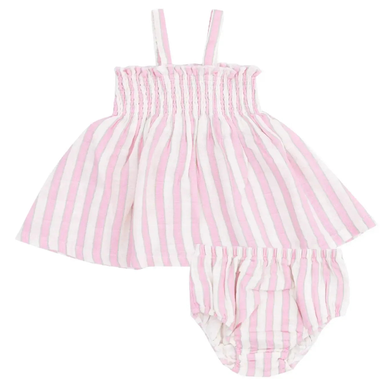 Angel Dear Organic Muslin Smocked Top & Bloomer Set - Candy Stripe | Soft Baby Outfit for Newborns, Infants & Toddlers | Perfect for Playtime, Photo Shoots & Special Occasions