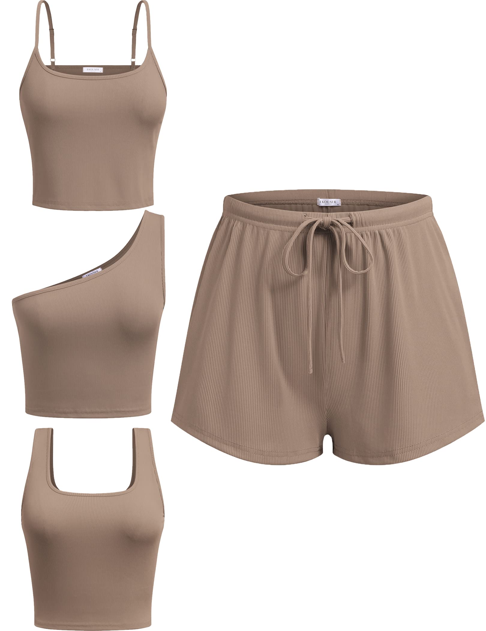 Ekouaer Women's 4-Piece Casual Lounge Set - Soft & Comfortable Pajama Outfit for Relaxing at Home, Sleepwear & Loungewear