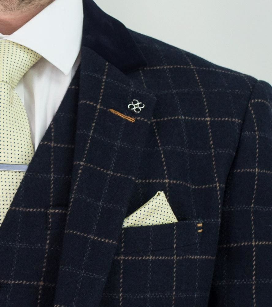 Cavani Shelby Navy Tweed 3 Piece Suit for Men | Premium Wool Blend Business Attire | Perfect for Weddings, Office & Formal Events