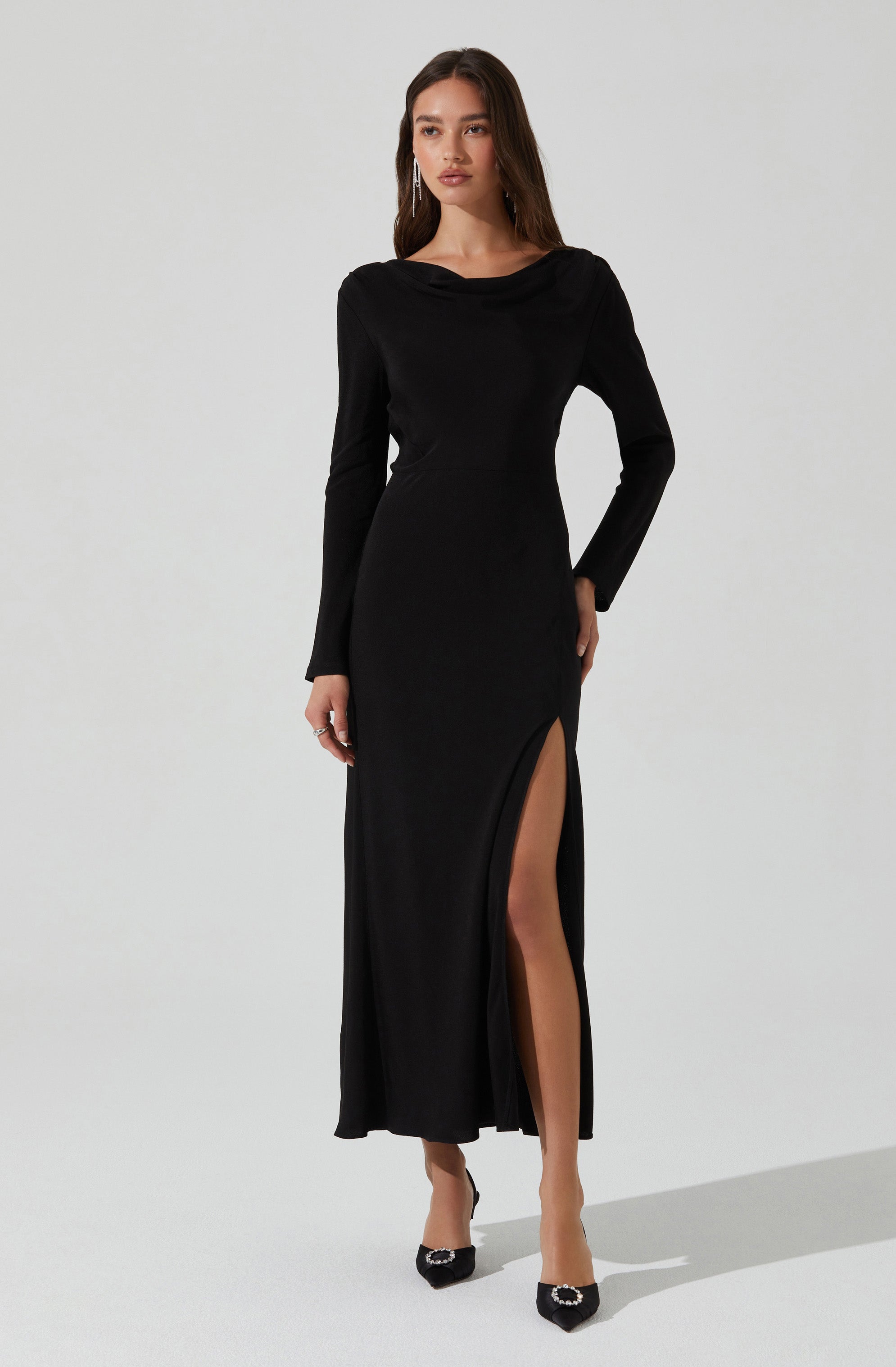 Decima Cowl Neck Maxi Dress for Women - Elegant Long Sleeve Flowy Evening Gown - Perfect for Weddings, Parties & Special Occasions