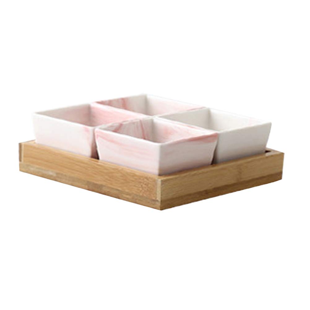 Nordic Ceramic Marble Fruit Plate - 4 Grid Pink Candy Dish for Dried Fruits, Snacks & Party Food Storage | Elegant Home Serving Tray for Desserts, Appetizers & Entertaining Guests