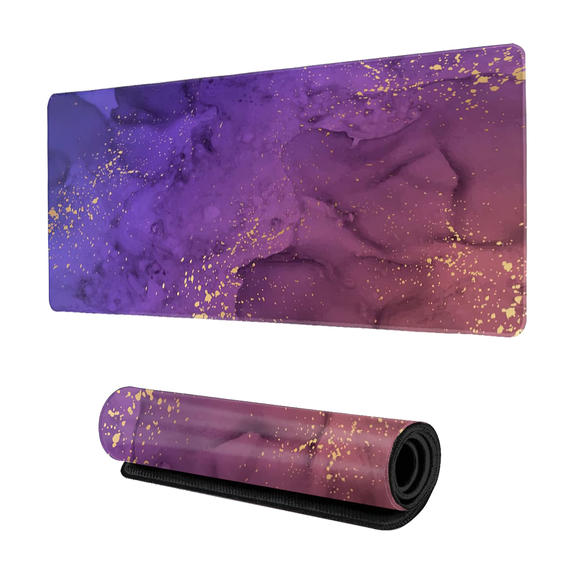 XXL Purple Watercolor Waves Gaming Mouse Pad - 35''×15.7''×0.12'' Non-Slip Desk Mat with Stitched Edges for Office, Computer & Keyboard | Perfect for Gamers, Graphic Designers & Home Office Workspace