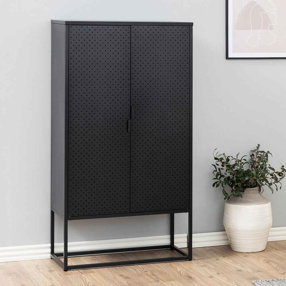 Newton Tall Sideboard Cabinet Unit 80cm Black - Modern Storage Solution for Living Room, Dining Room & Entryway Organization