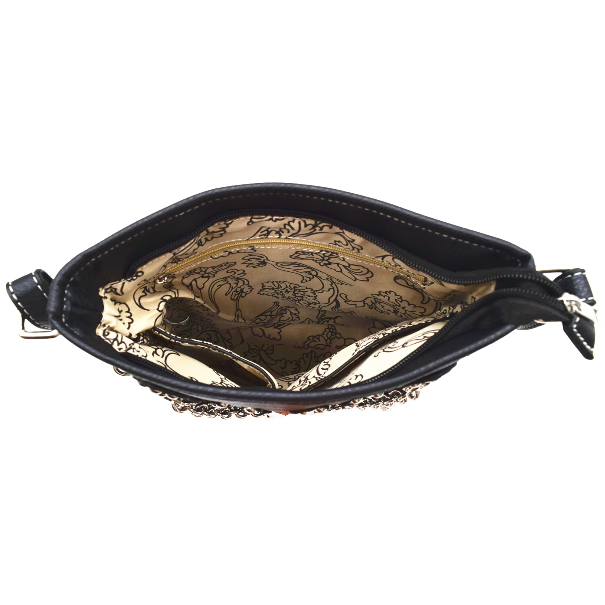 Stylish Sugar Skull Day of the Dead Crossbone Metallic Purse - Gothic Skeleton Leather Crossbody Bag for Women | Perfect for Halloween, Dia de los Muertos & Rock Concerts