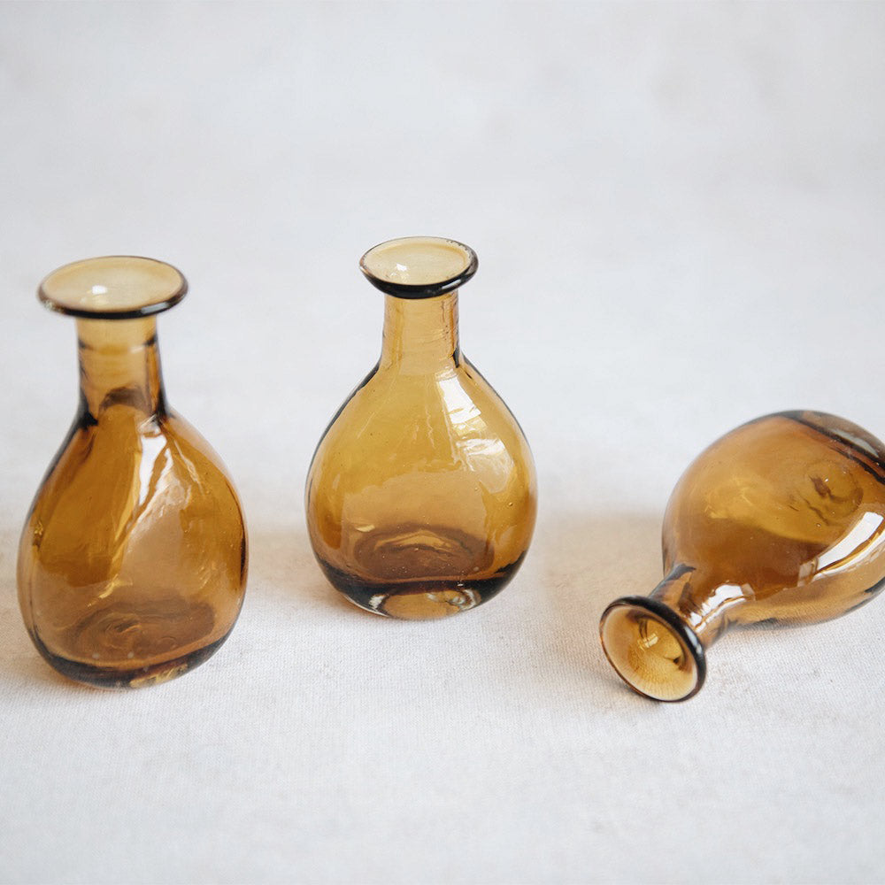 Handblown Glass Bud Vase - Small Amber Glass Vase for Flowers, Home Decor, Wedding Centerpieces & Table Decorations