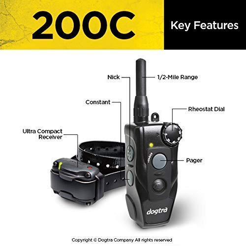 Waterproof Dog Training Collar - Dogtra 200C Remote E-Collar with ½-Mile Range & One-Handed Operation | Includes Teacher's Pet Training Kit, Clicker, Stainless Steel Leash & Hunting Dummy | Perfect for Obedience Training, Hunting & Outdoor Adventures