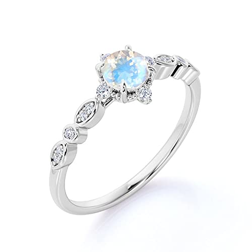 10K/14K Vintage Rainbow Moonstone & Diamond Engagement Ring - Scalloped Rose Gold Wedding Band, Birthstone Jewelry for Women - Perfect for Anniversaries, Proposals & Special Occasions