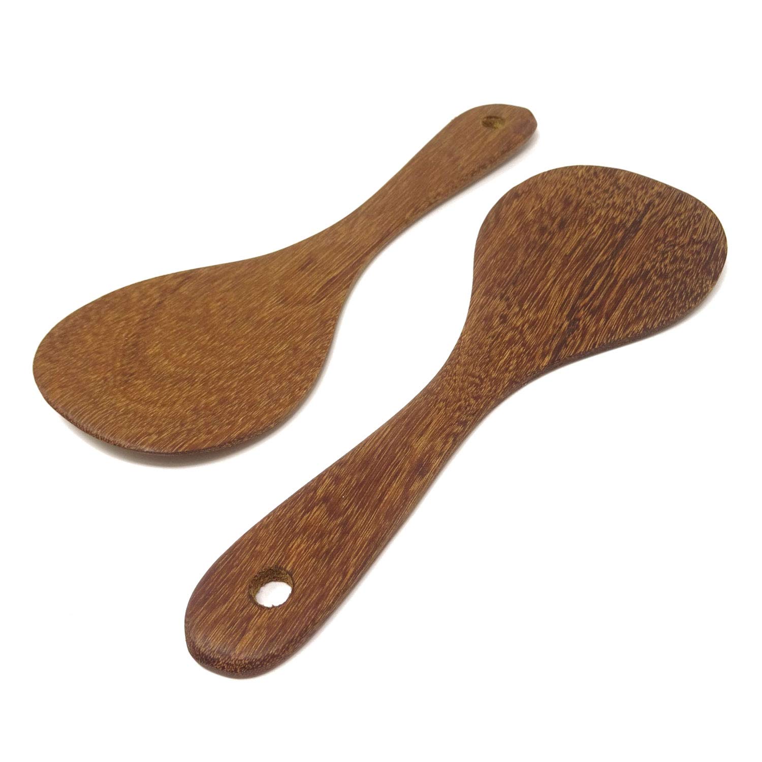 Honbay 2-Pack Wooden Rice Spoons - 8.7 Inch Round Head Cooking & Serving Utensils - Natural Wooden Spatula for Rice, Stirring, Serving - Perfect for Asian Cuisine, Kitchen Cooking & Food Presentation