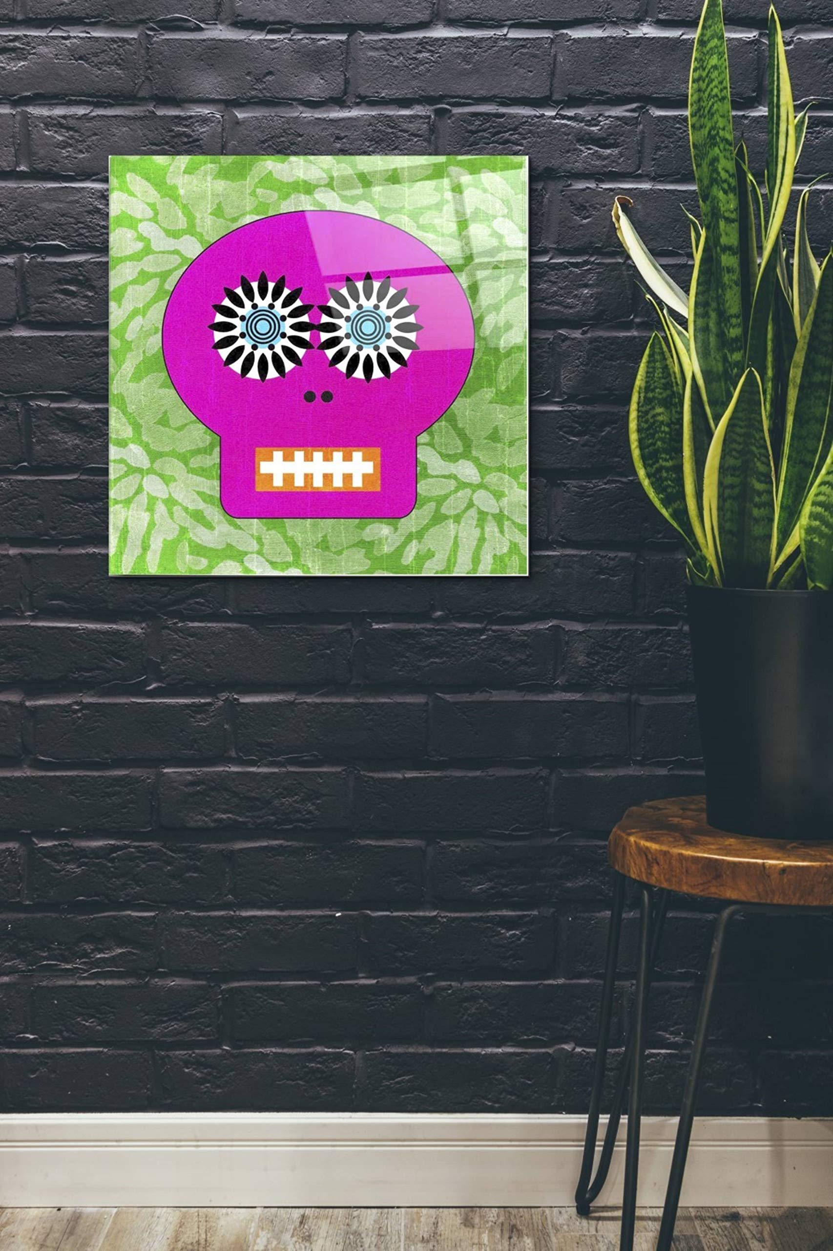 Day Of The Dead II Acrylic Glass Wall Art by Linda Woods - 24x24 Inch Mexican Folk Art Painting for Home & Office Decor - Perfect for Dia de los Muertos Celebrations, Halloween Decorations & Gift Giving
