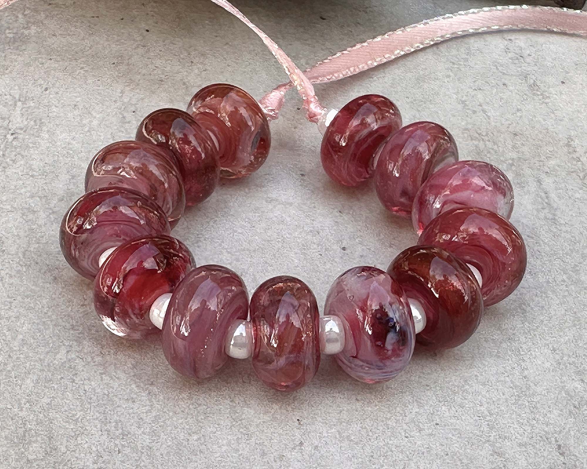 13PCS Pink Orphan Lampwork Glass Beads for Jewelry Making - DIY Bracelets, Necklaces & Craft Projects - Boho Style Handmade Beads for Women & Teens