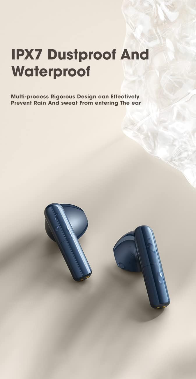 Wireless Bluetooth 5.1 Earbuds, IPX7 Waterproof In-Ear Headphones with Mic, USB-C Rechargeable Case & LCD Display - Compatible with Android iOS Smartphones (Blue) - Perfect for Gym, Running & Travel