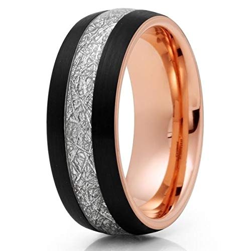 Meteorite Tungsten Wedding Ring for Men & Women - 18K Rose Gold Black Wedding Band, Comfort Fit Anniversary & Engagement Ring - Perfect for Everyday Wear, Special Occasions & Gifts