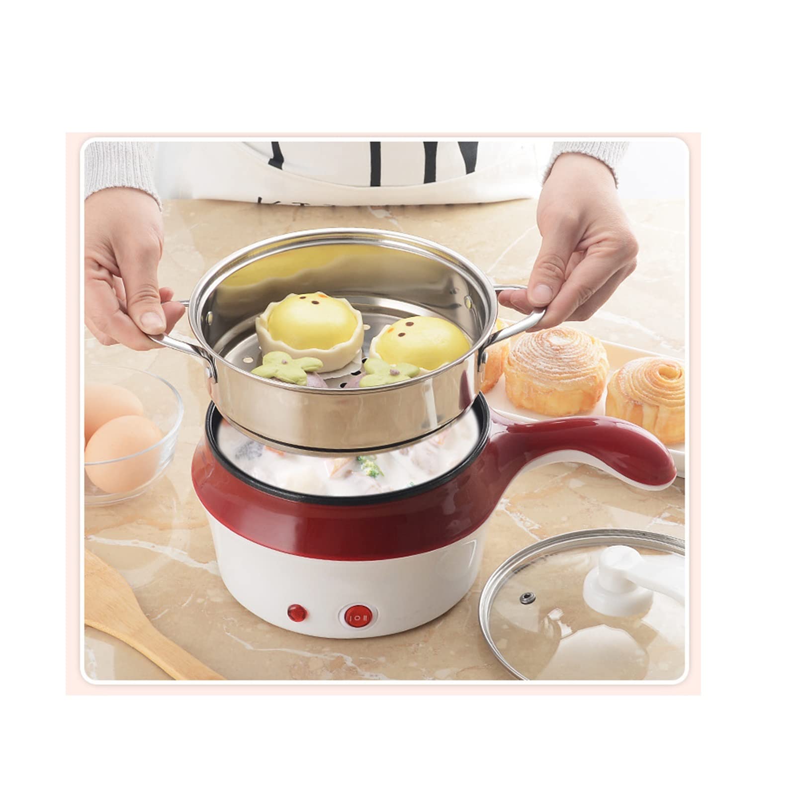 **Red Electric Steamer - 3-Tier Multi-Cooker for Healthy Meals | Fast & Easy Kitchen Appliance | Perfect for Rice, Dumplings & Vegetables**