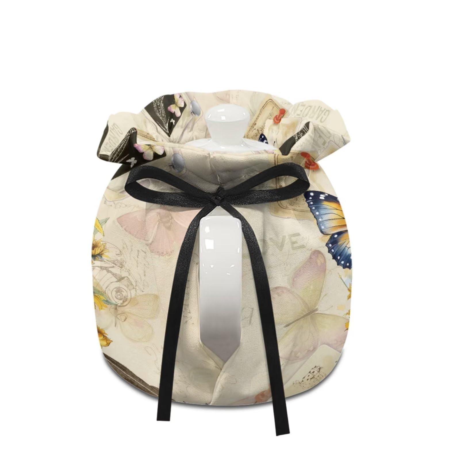 Butterfly Sunflower Tea Pot Cozy - Cotton Teapot Cover for Travel & Home - Dustproof Tea Kettle Cozy - Cute Kitchen Accessories & Decor - Perfect for Tea Parties, Gifts, and Cozy Home Decor