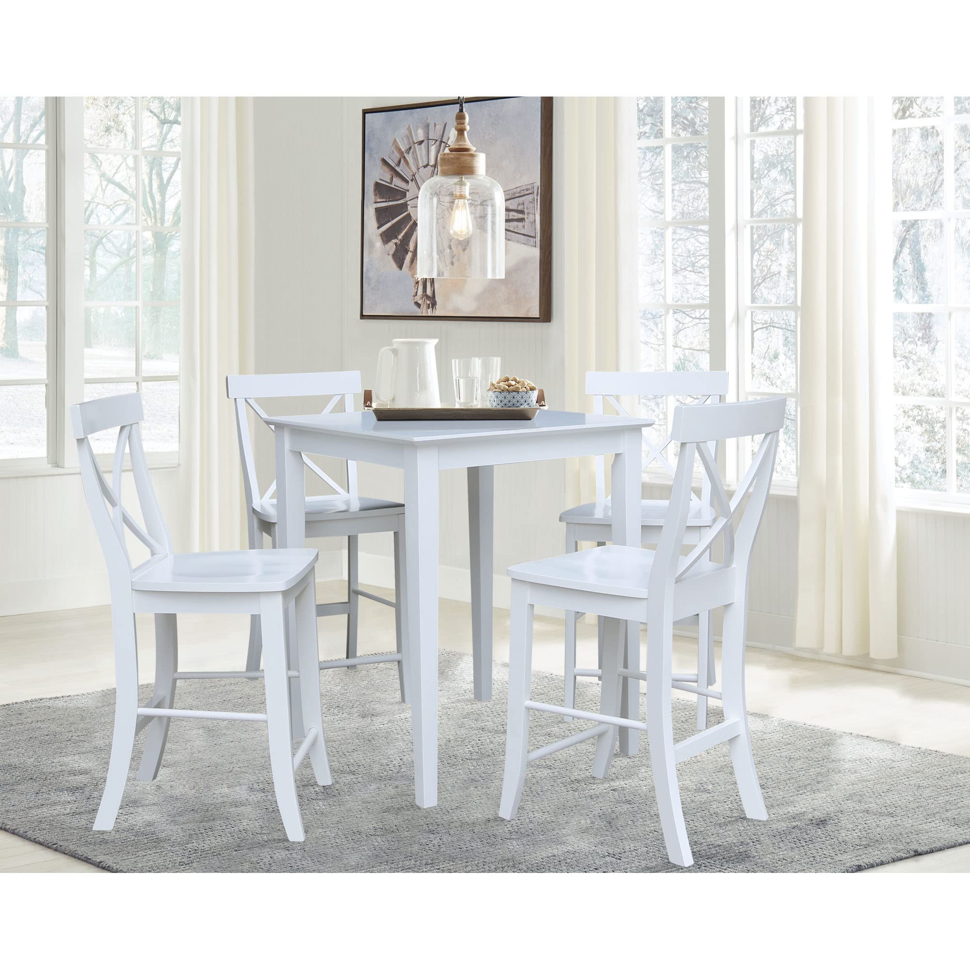 International Concepts Solid Wood Top Counter Height Dining Table, White - Perfect for Kitchen, Breakfast Nook & Small Space Dining