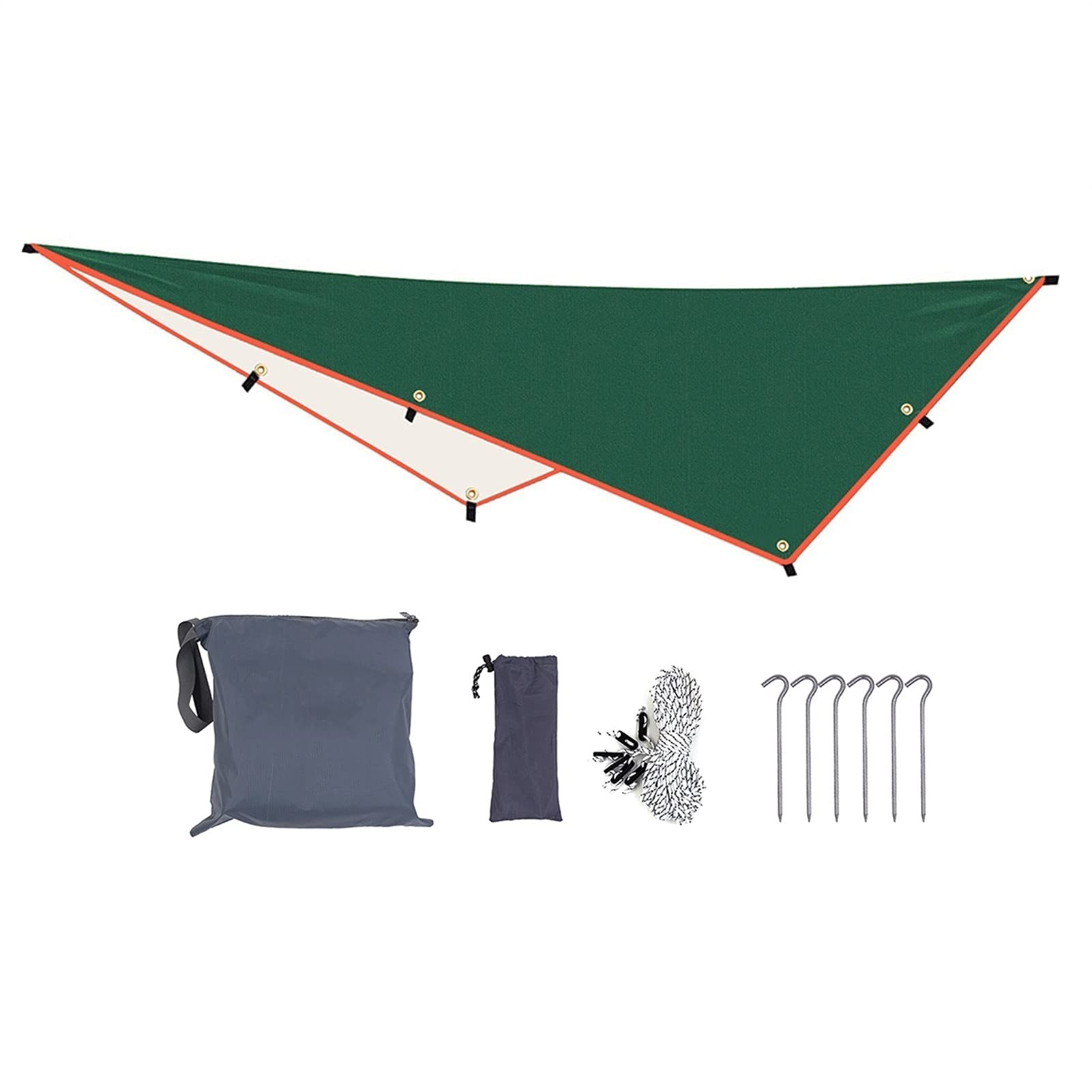 Waterproof Camping Tarp with 6 Pegs & Ropes - Green Sunshade Shelter for Outdoor Backpacking, Hiking, Picnics | Multifunctional Canopy Tent Cover for Rain Protection & Shade During Camping Trips