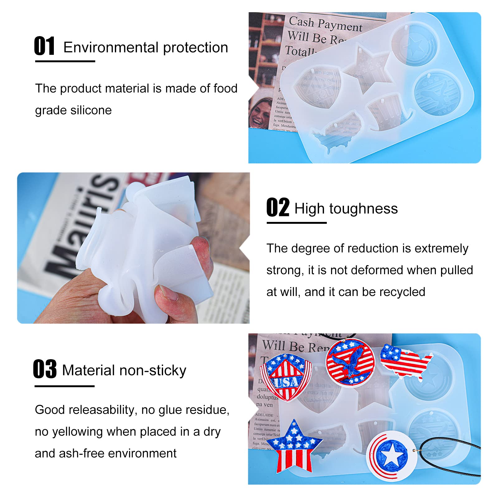 2-Piece Patriotic Star & USA Map Silicone Molds with Hanging Holes - DIY Resin Molds for Keychains, Jewelry Pendants, Epoxy Crafts - Perfect for 4th of July Decorations, Independence Day Gifts & Handmade Accessories