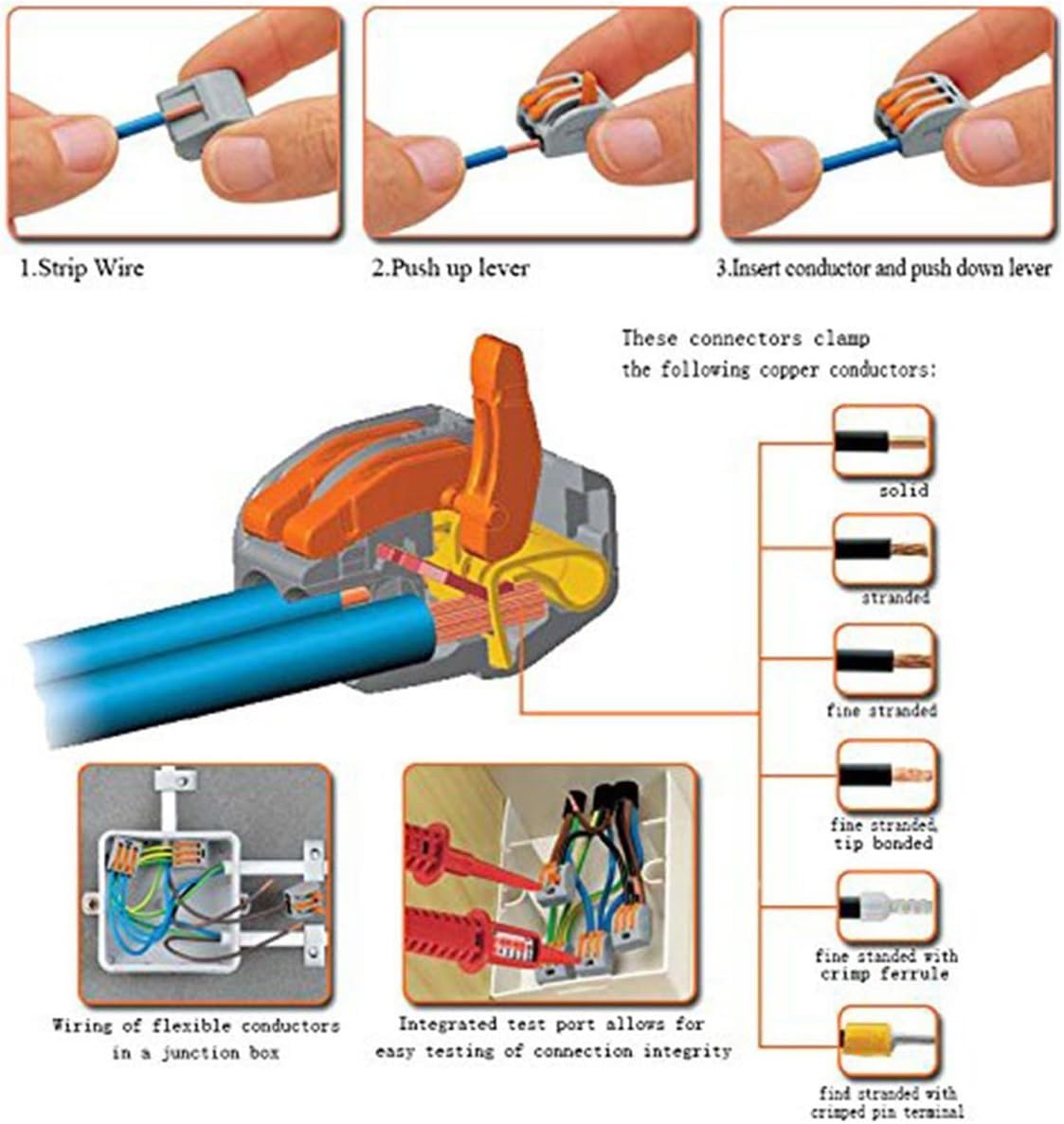Compact Lever Wire Connectors - 3 Conductor Fast Connection Terminal for 28-12 AWG Wires (50 Pack) | Quick Splice Electrical Connectors for Home Wiring, Automotive & DIY Projects