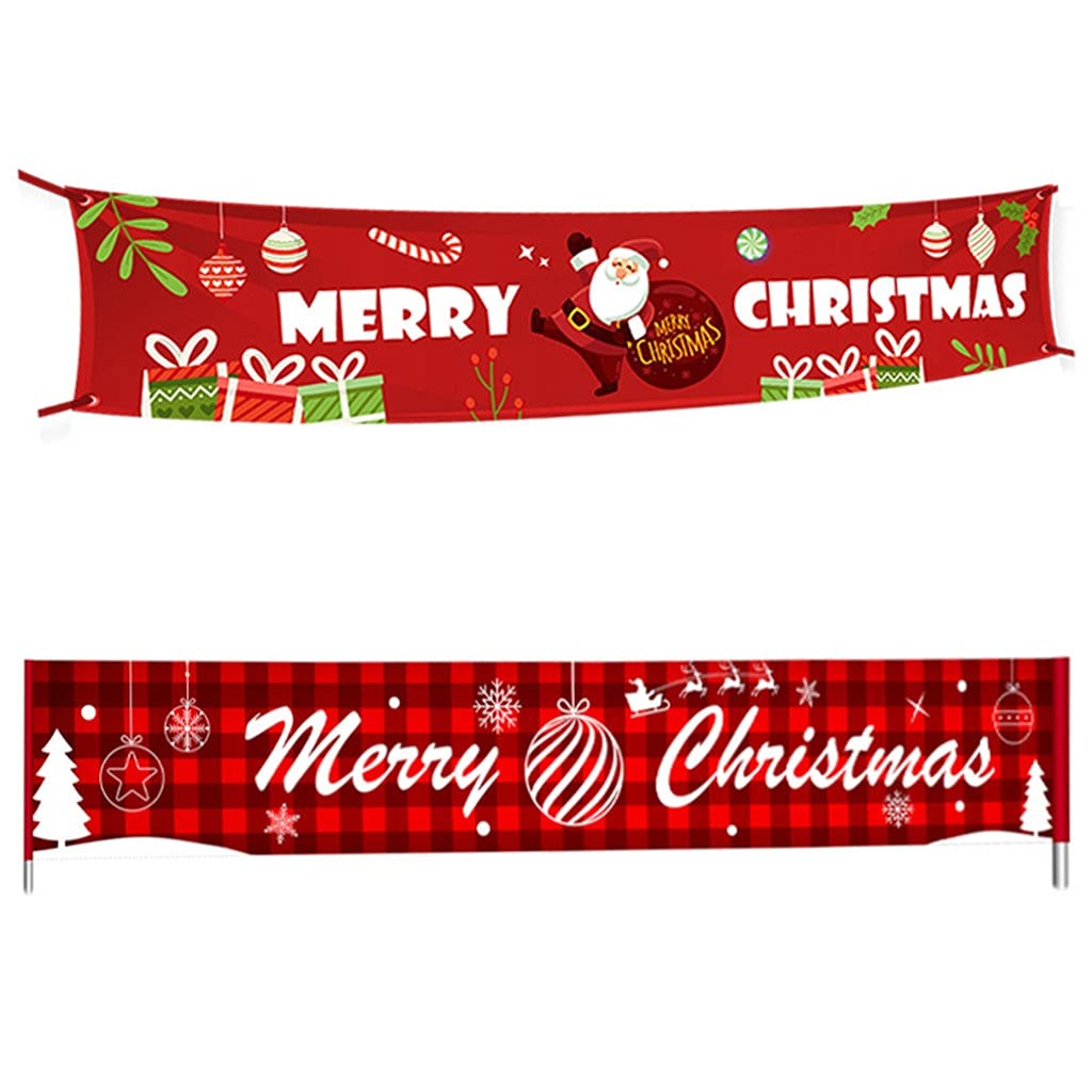 2Pcs Merry Christmas Banner - Festive Holiday Decor for Home, Outdoor & Store - Durable Pulling Flag (Color: A) - Perfect for Christmas Parties, Indoor Decor & Outdoor Holiday Displays