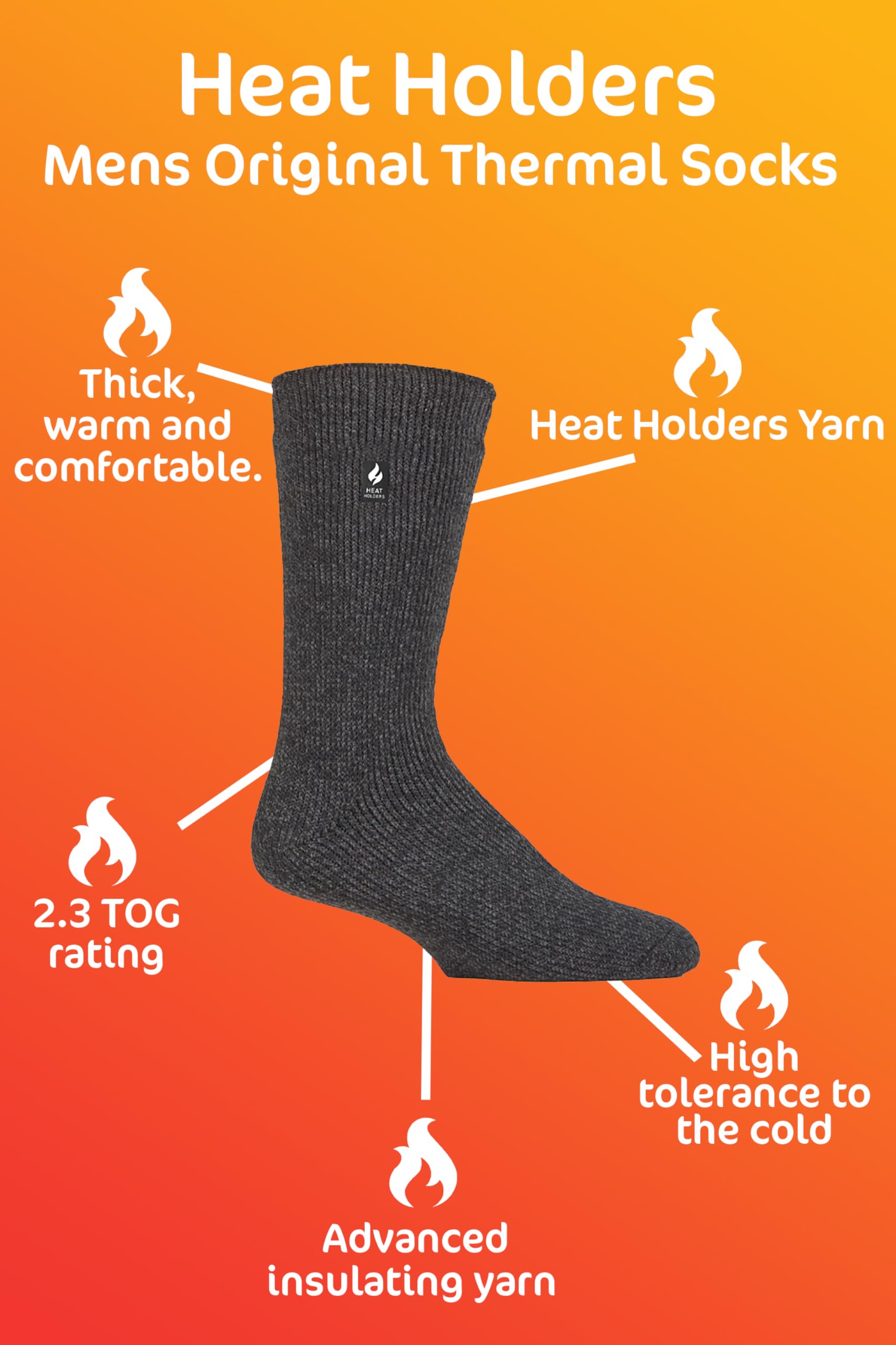 HEAT HOLDERS Men's Thermal Socks - Ultra Warm 2.3 TOG Winter Crew Socks for Cold Weather | Perfect for Skiing, Hiking & Outdoor Activities