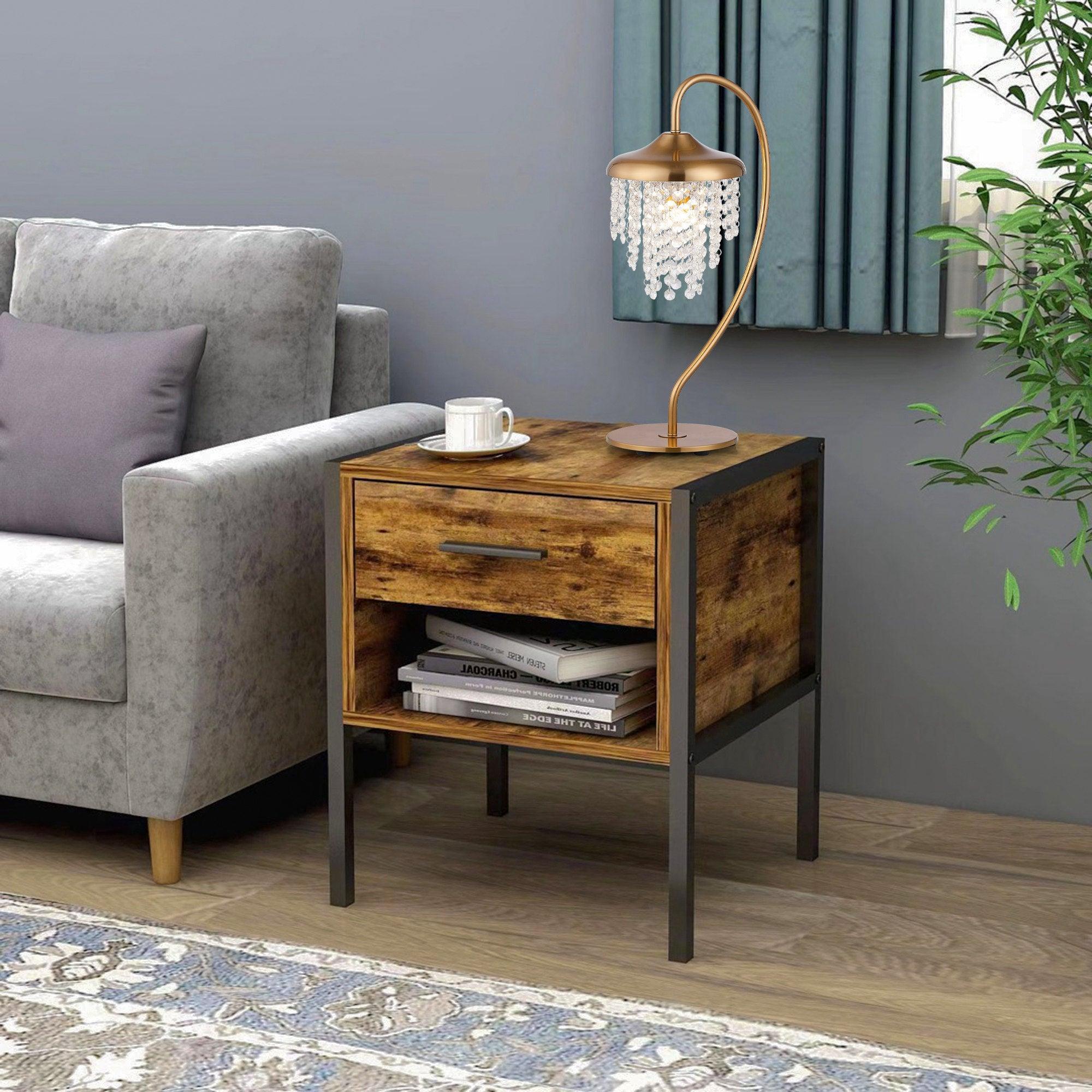 Modern Golden Crystal Table Lamp - Elegant 1-Light Accent Lighting for Living Room, Bedroom, or Office Decor