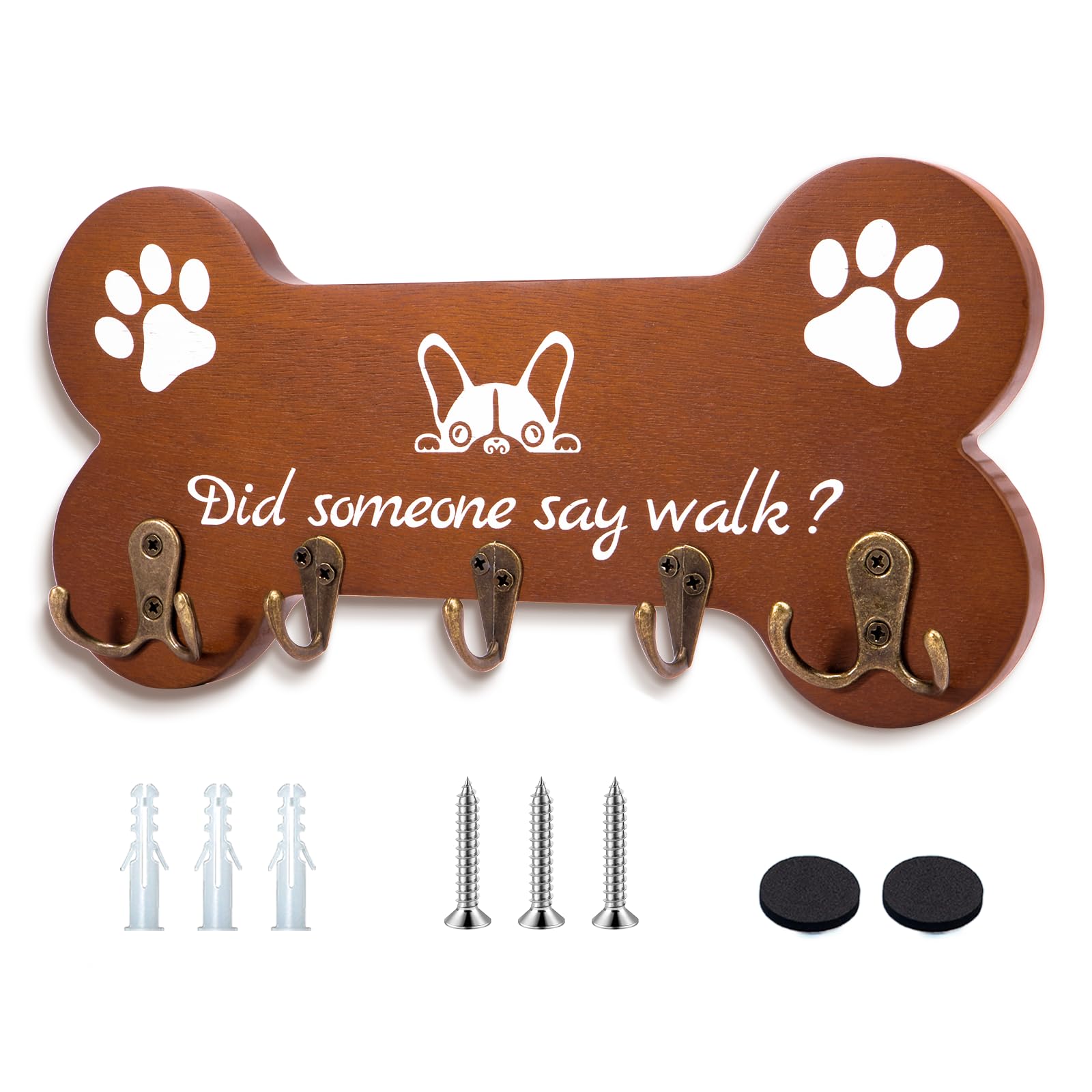 Wall Mounted Bone Shaped Dog Leash Holder - 5 Hook Coat Rack for Entryway, Door & Bedroom Organization - Durable Dog Accessories for Pet Lovers (11.8