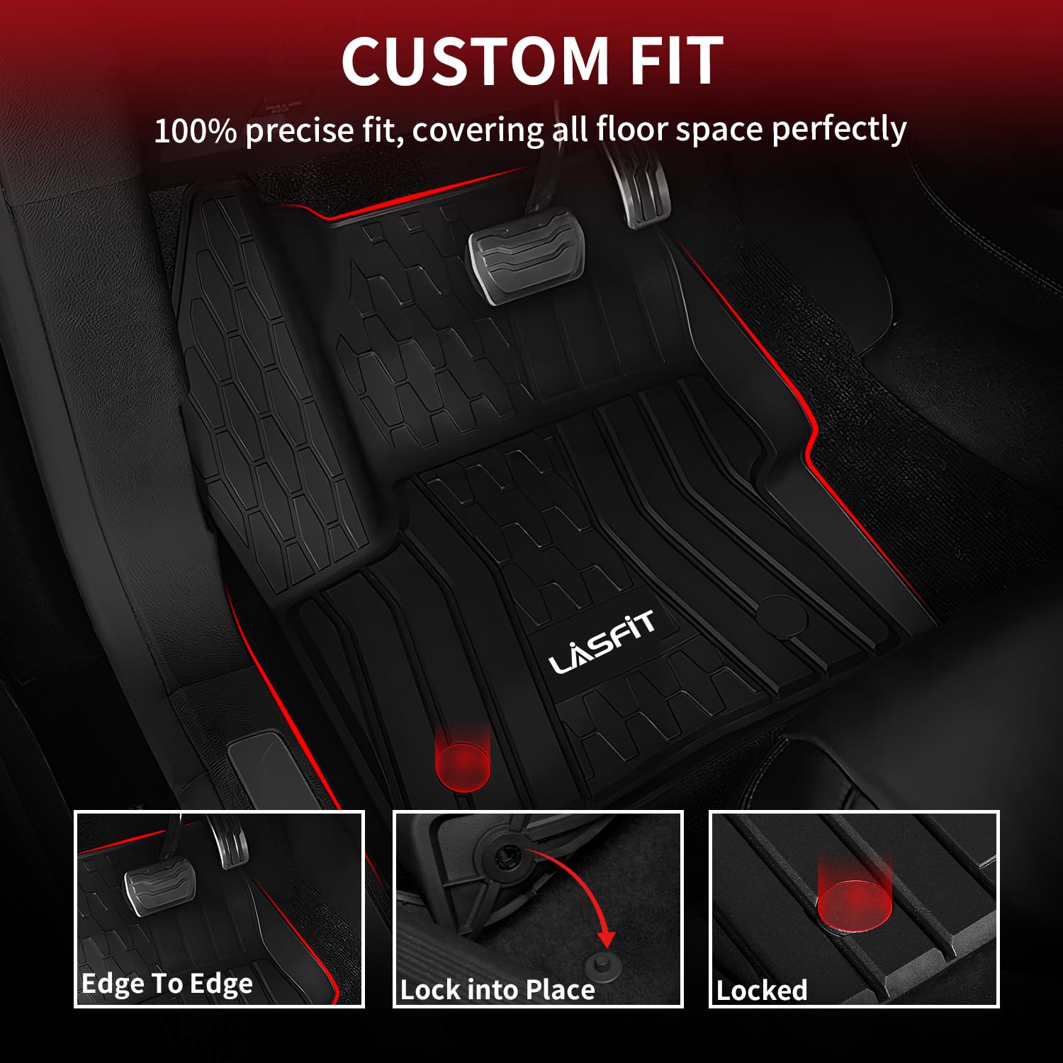 LASFIT Custom Fit All-Weather TPE Floor Mats for Lincoln MKC 2015-2019 - 1st & 2nd Row Black Car Floor Liners | Durable Protection Against Mud, Snow & Spills | Perfect for Daily Commute, Road Trips & Family Adventures