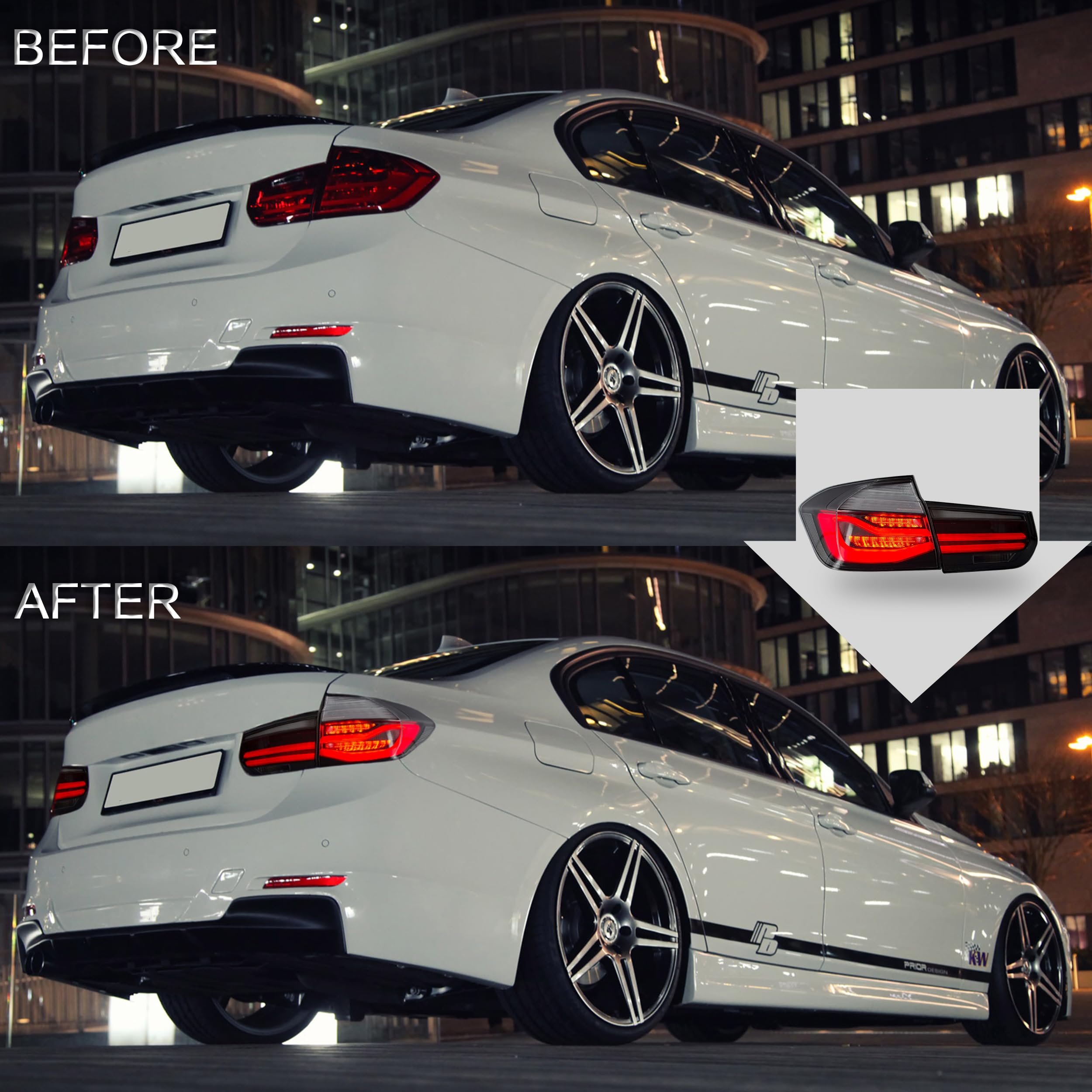 VLAND Smoked LED Tail Lights Assembly for BMW 3 Series F30 F35 F80 (2013-2018) - DRL, Sequential Turn Signals & Rear Fog Lights - Compatible with 320i 328i 328D 335i M3 6th Gen Sedan - Upgrade Your Car's Style & Visibility for Night Driving