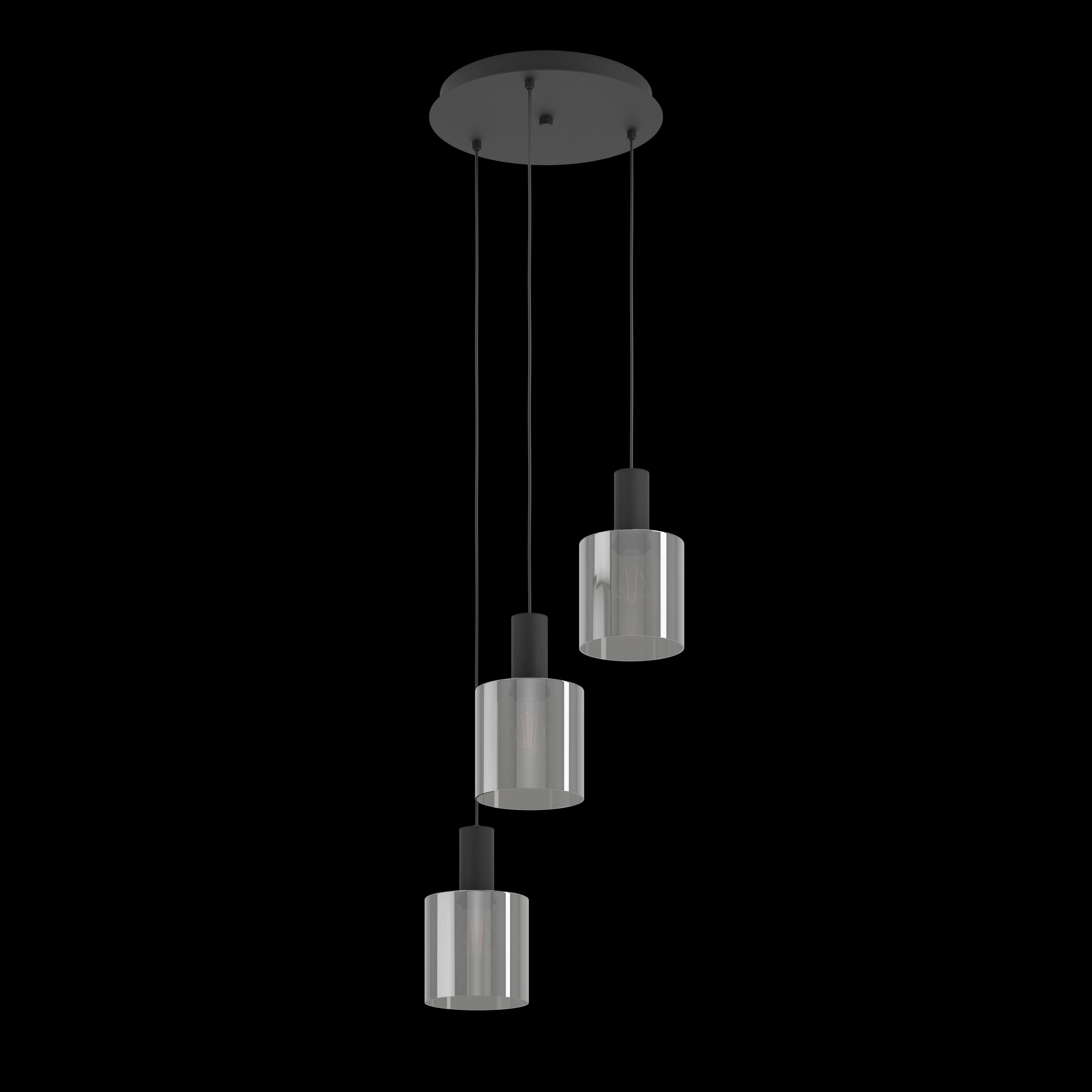 Eglo Gorosiba 3-Light Black Glass Pendant Light Fixture with Smoked Glass Shades - Perfect for Kitchen Island, Dining Room, or Entryway Lighting