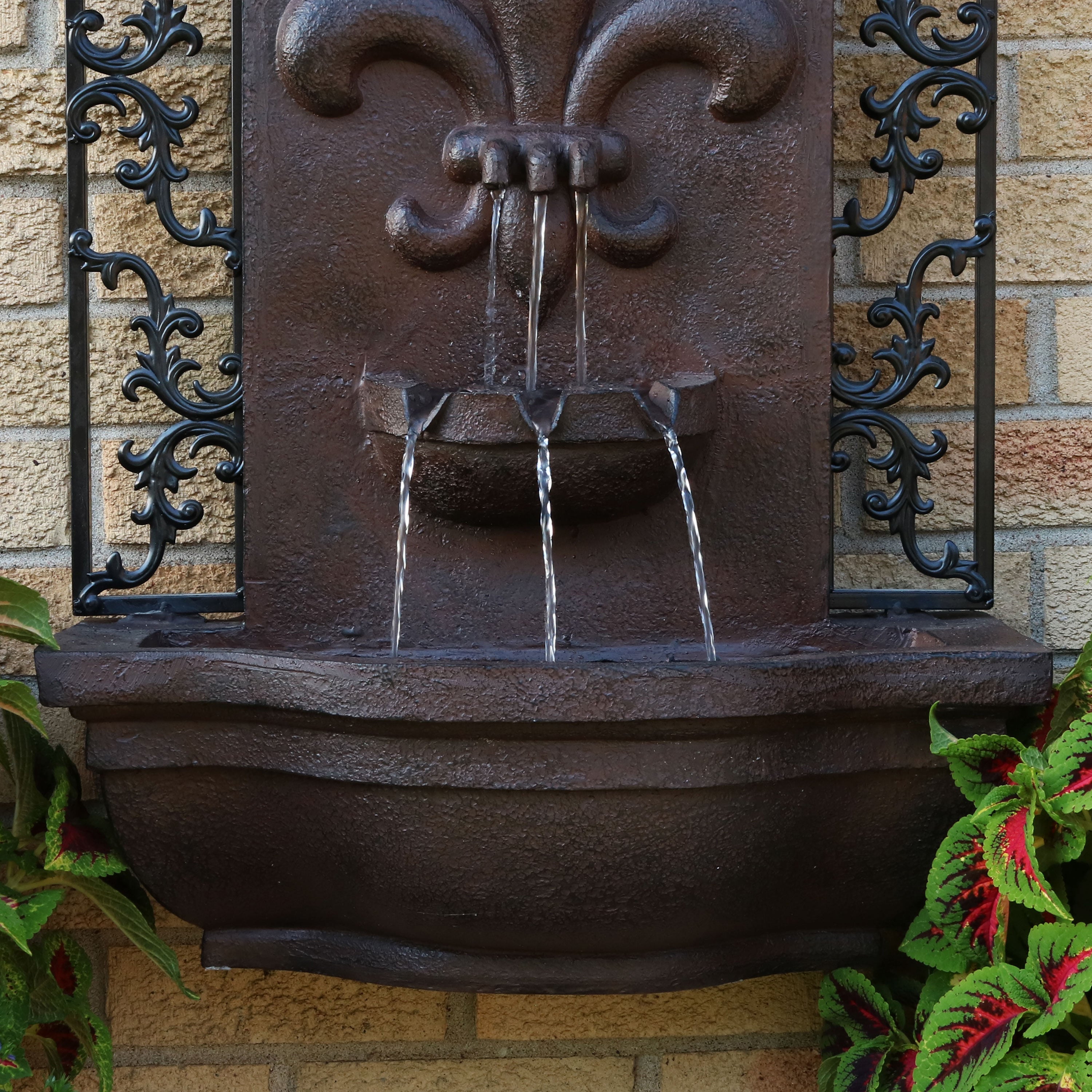 Sunnydaze French Lily Outdoor Wall Fountain with Battery Backup - Elegant Garden Water Feature for Patio, Yard, and Backyard Decor