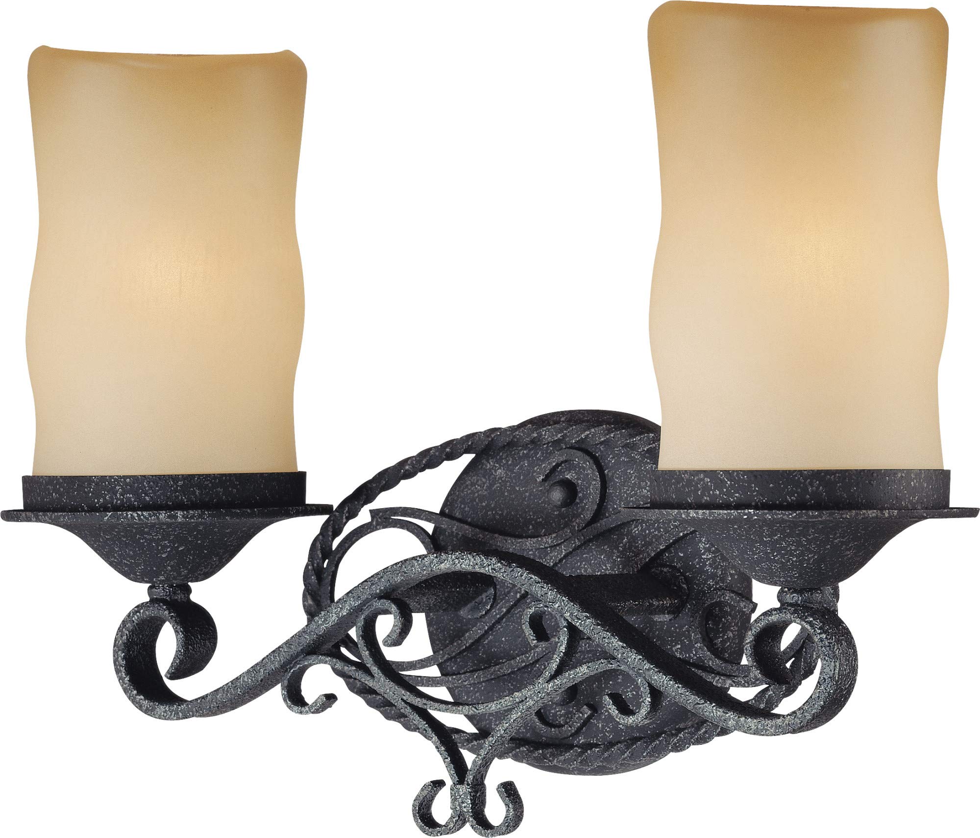 Sevila 2-Light Antique Iron Bathroom Vanity Light Fixture - Vintage Style Sconce for Powder Room, Master Bath & Dressing Area