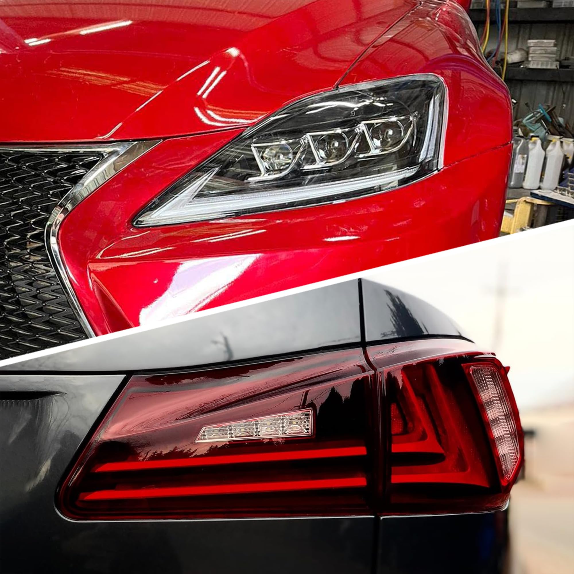VLAND LED Headlights & Tail Lights for Lexus IS250 IS350 2006-2012 - Clear Headlamps & Red Rear Lamps for Night Driving