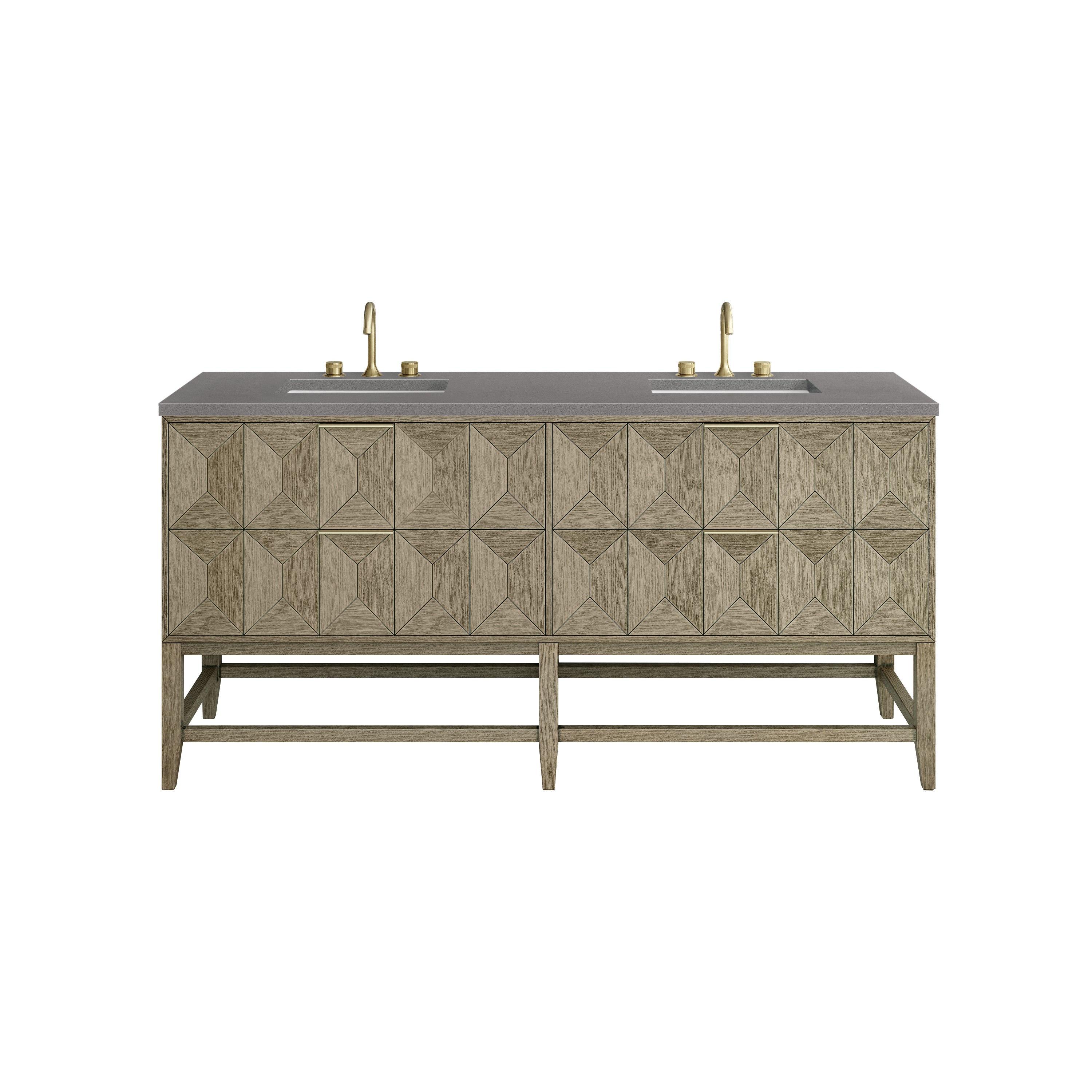 Emmeline 72 Inch Double Bathroom Vanity with Pebble Oak Finish & 3CM Grey Expo Top - Perfect for Master Bathroom, Guest Bath, or Modern Home Renovation