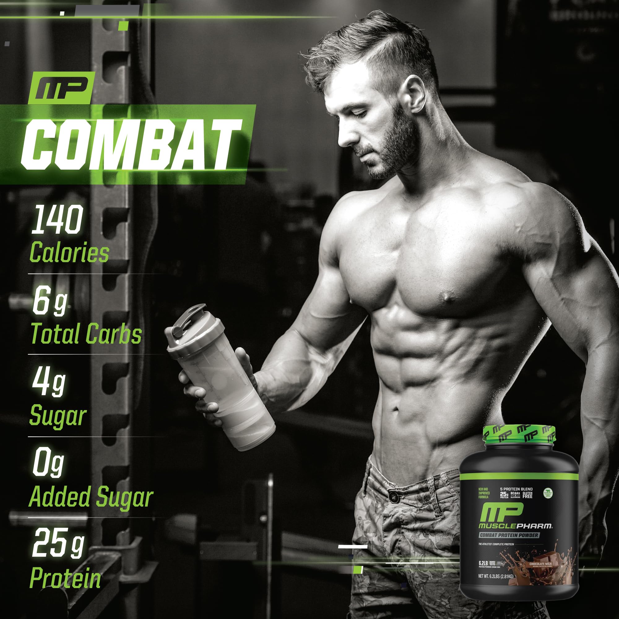 MusclePharm Combat Protein Powder - Chocolate Milk Flavor, 6.2lb (77 Servings) | Whey Protein Isolate & Egg Albumin Blend | Gluten Free Muscle Recovery Supplement for Post-Workout & Fitness Nutrition | Ideal for Bodybuilding, Weight Training & Active Lifestyle
