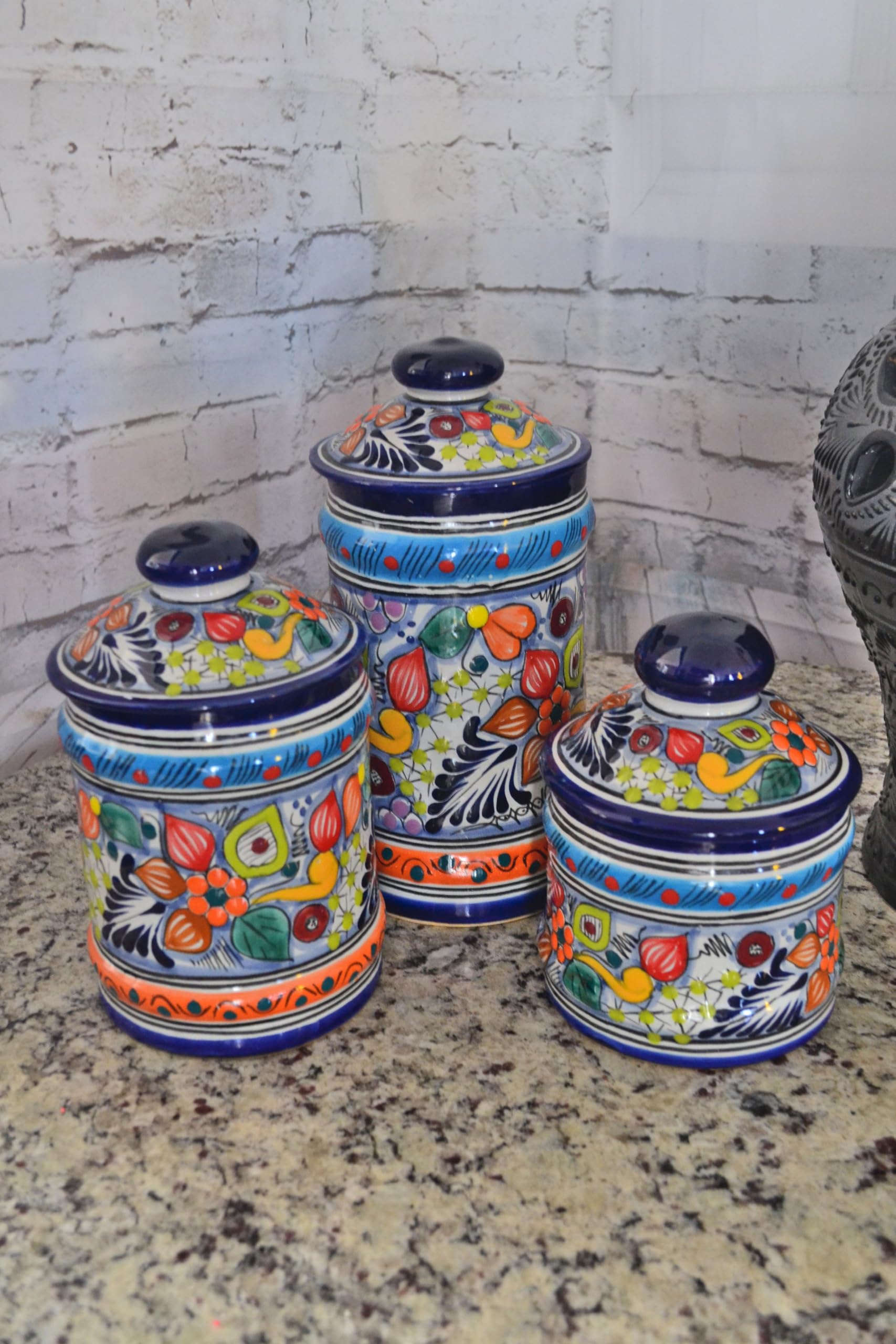 Authentic Mexican Talavera Canister Set - Vintage Style Kitchen Storage Jars for Flour, Sugar & Coffee - Perfect for Farmhouse, Rustic & Southwestern Home Decor