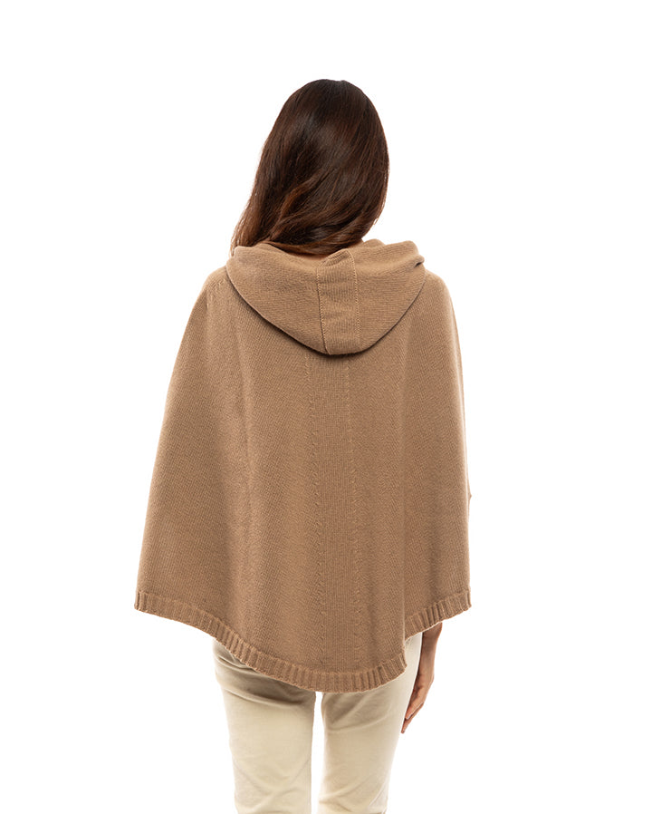 Women's Pure Cashmere Hoodie Poncho - Soft Gray Melange Wrap Sweater | Cozy Winter Wear for Lounge, Travel & Outdoor Activities