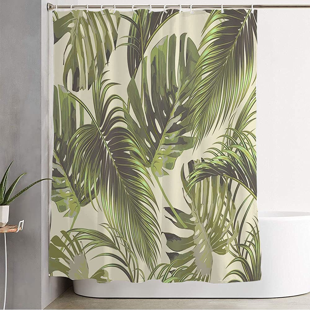 Vintage Hawaiian Tropical Palm Leaf Waterproof Shower Curtain - 72