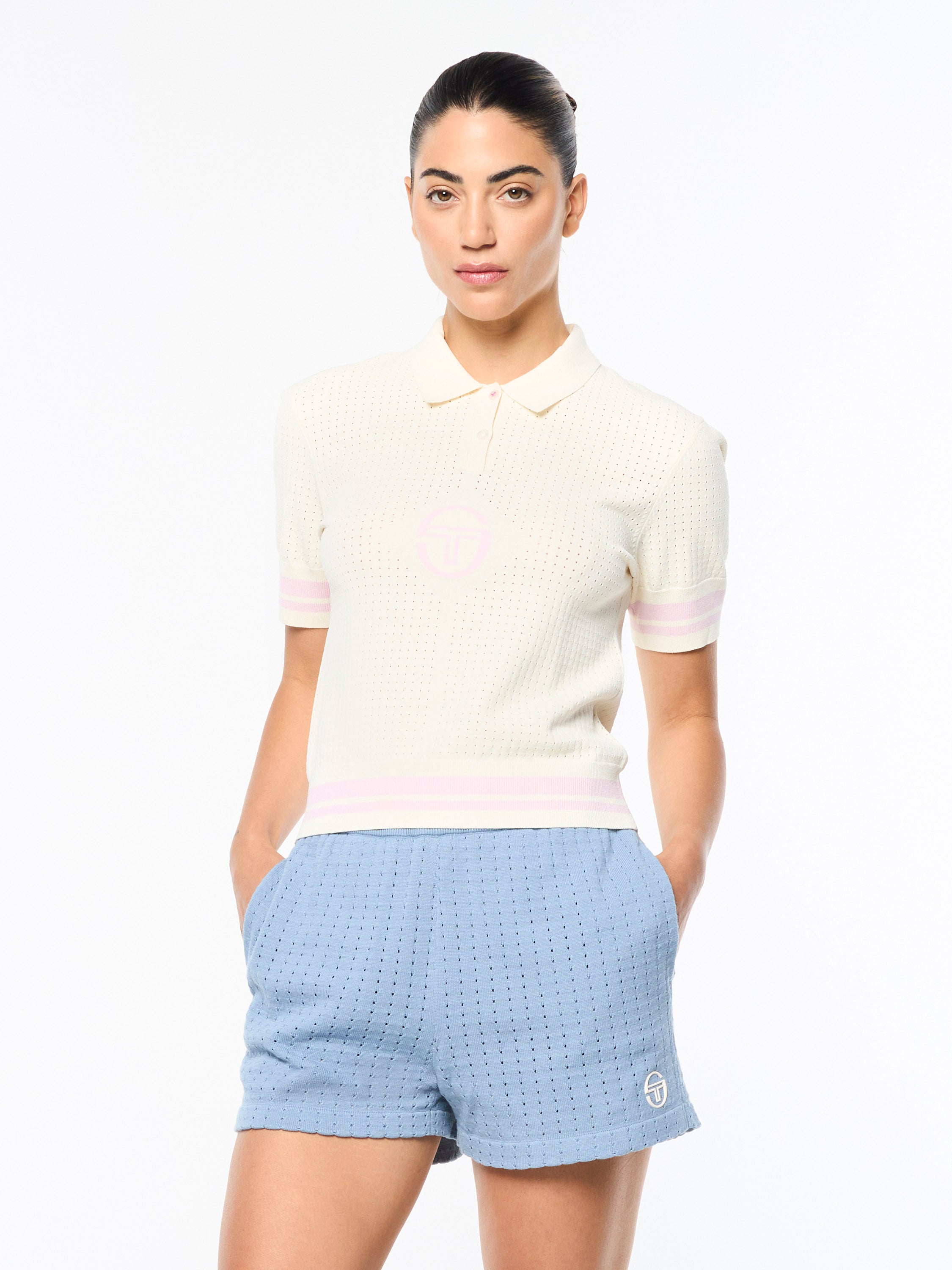 Leila Knit Polo Shirt for Women - Soft & Comfortable Gardenia Print Top for Casual Wear & Office Outfits