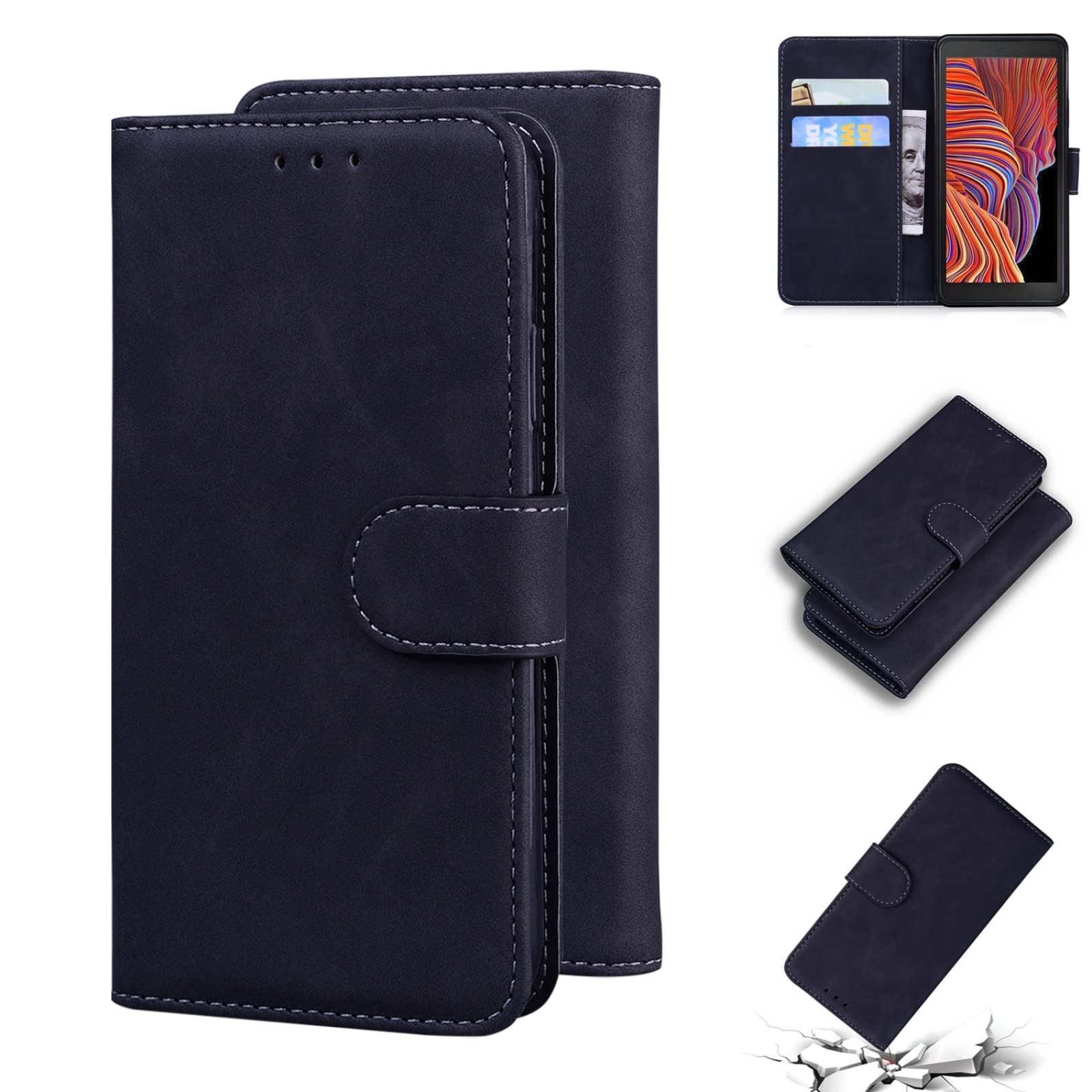 Samsung Galaxy Xcover 5 Leather Phone Case - Premium Flip Cover with Skin Feel & Pure Color (Black) | Slim Protective Case for Everyday Use, Business & Outdoor Activities