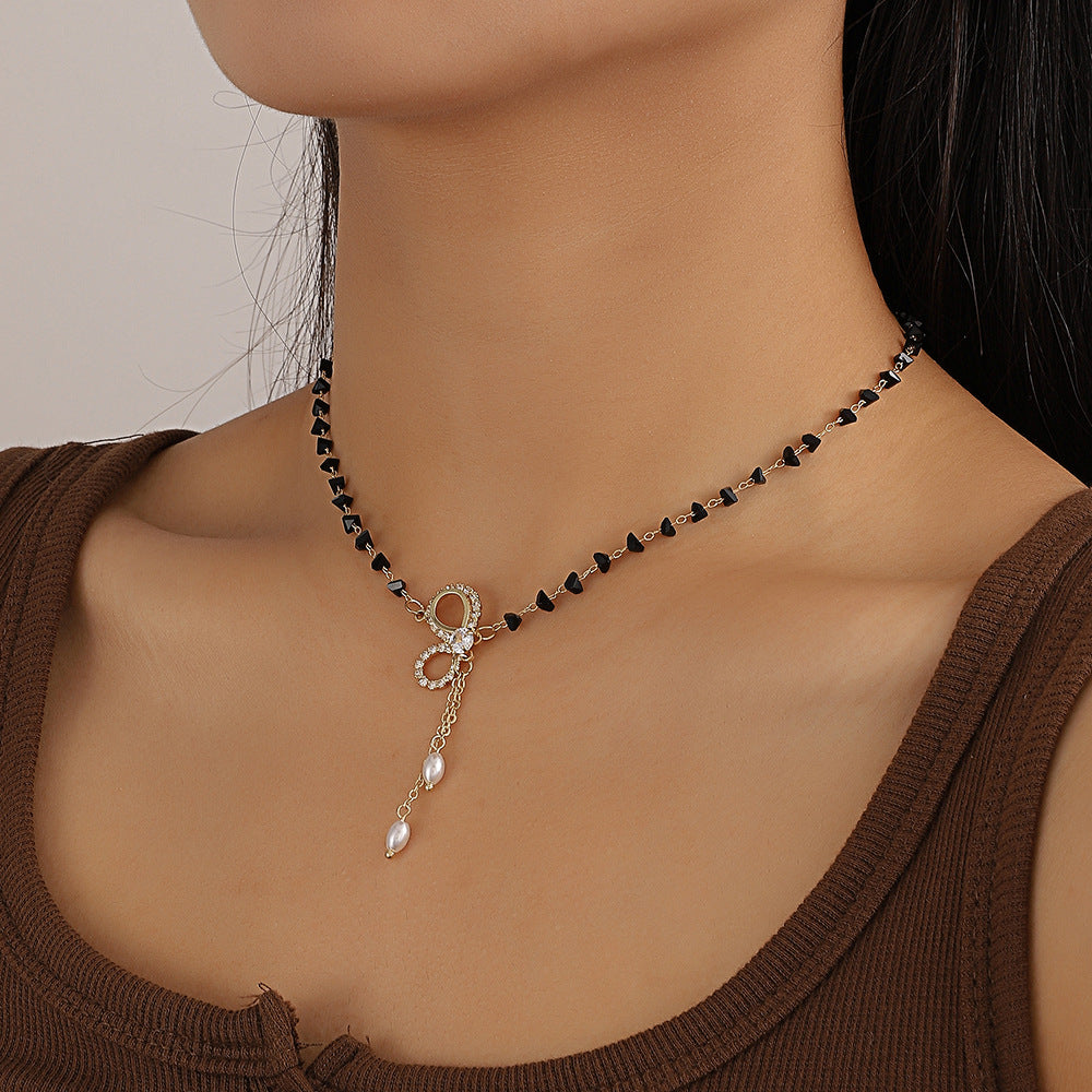Trillion Crystal Bow Choker Necklace with Tassel - Elegant Y Necklace for Women | Perfect for Prom, Wedding, Party & Date Night Jewelry Gift