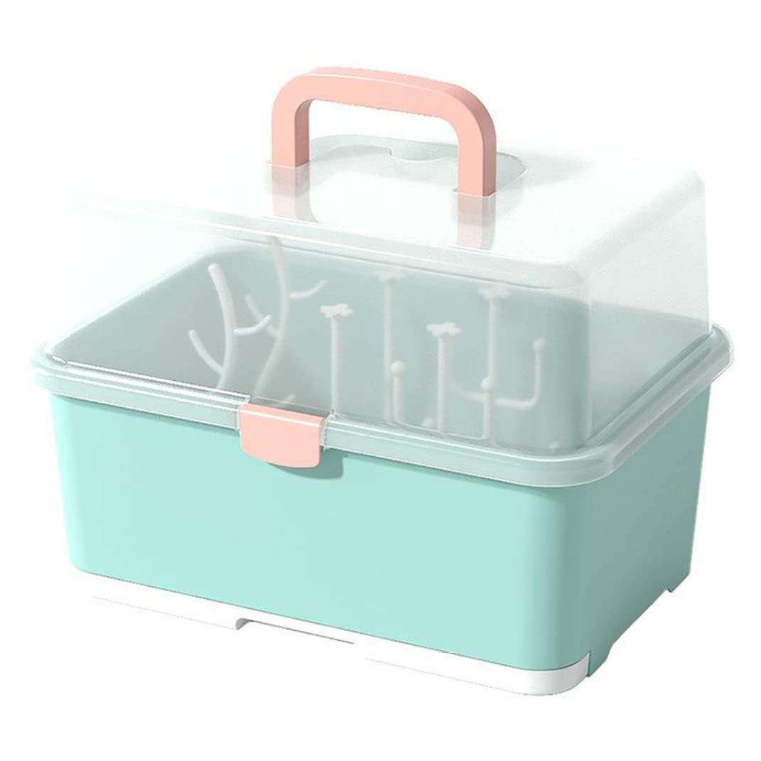 Portable Baby Bottle Drying Rack & Storage Organizer with Cover - Large Capacity Nursery Bottle Holder for Breastfeeding Essentials, Baby Dishes & Utensils - Perfect for Home, Travel & Daycare Use