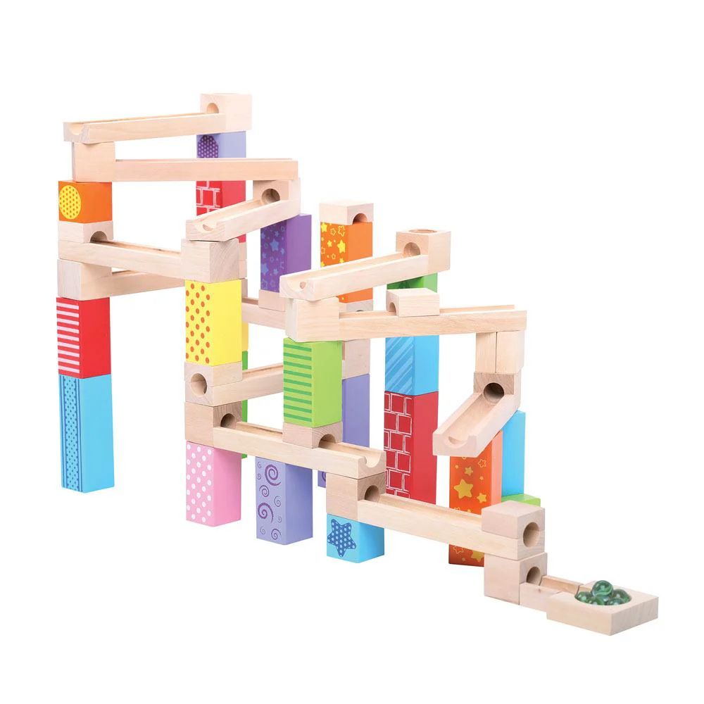 Bigjigs 47 Piece Wooden Marble Run - STEM Educational Toy for Kids, Creative Building Blocks Set for Indoor Play & Learning Activities
