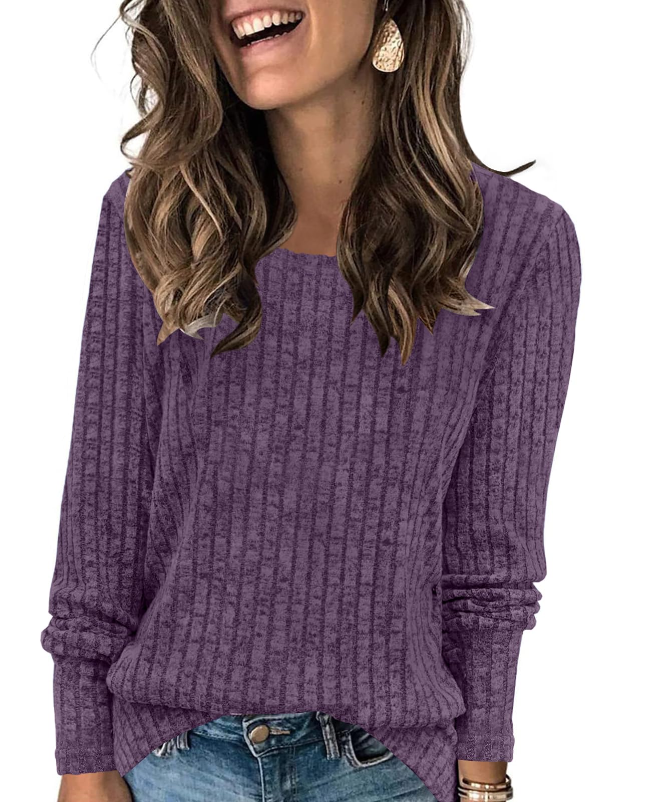 Women's Long Sleeve Crew Neck Tunic Top - Lightweight Solid Color Casual Pullover Shirt for Everyday Wear, Office & Outings