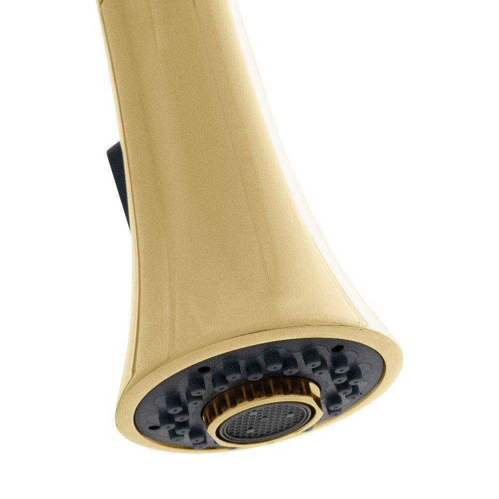 ZLINE Edison Pull Down Single Handle Kitchen Faucet in Polished Gold - Modern Commercial Style Faucet with High Arc Spout for Sink, Dishwashing & Food Prep (EDS KF PG)