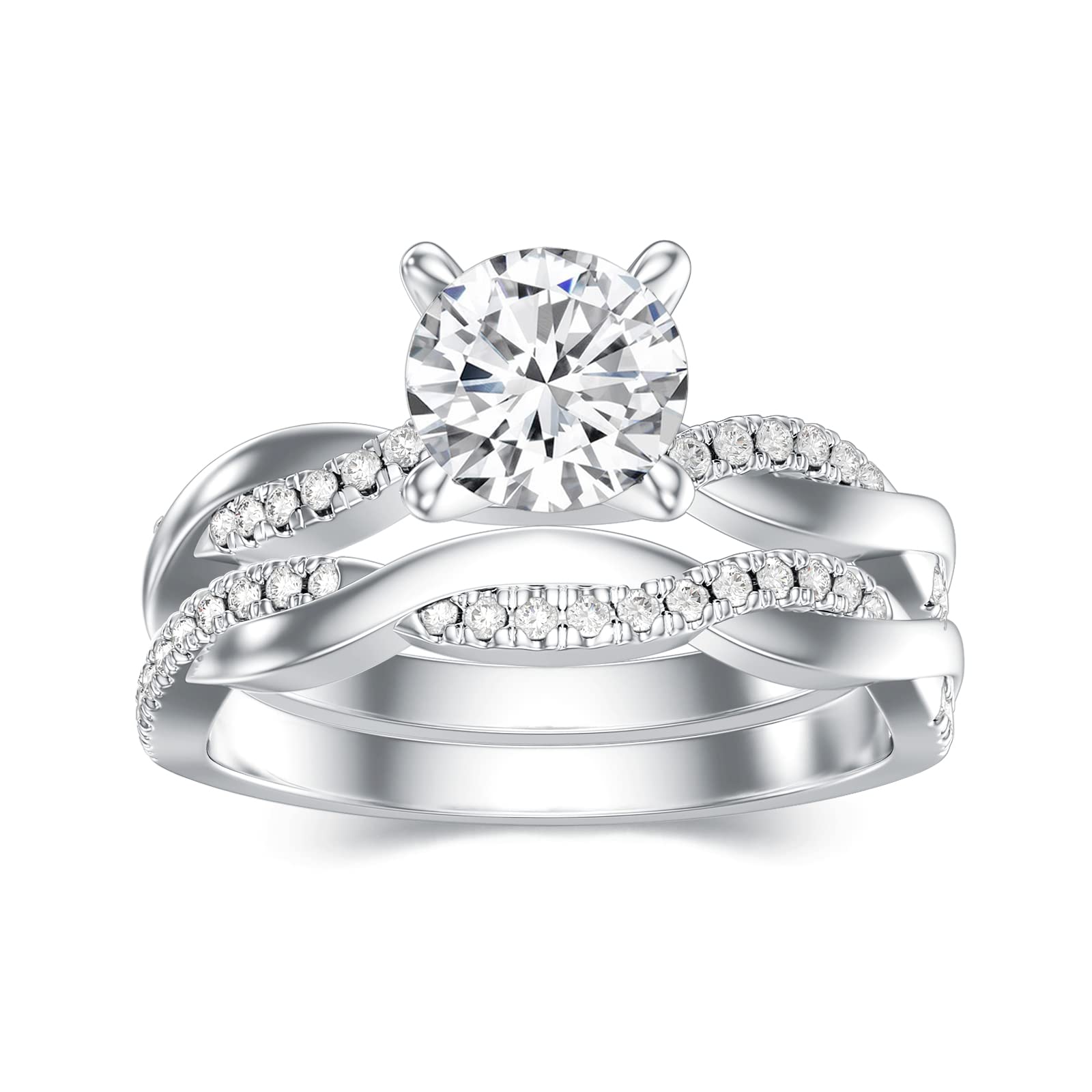 1.22 Carat Round Cut Moissanite Twisted Bridal Set - 925 Sterling Silver Wedding & Engagement Ring for Women (Customizable in Silver, 10K/14K/18K Gold) | Perfect for Proposals, Anniversaries & Special Occasions