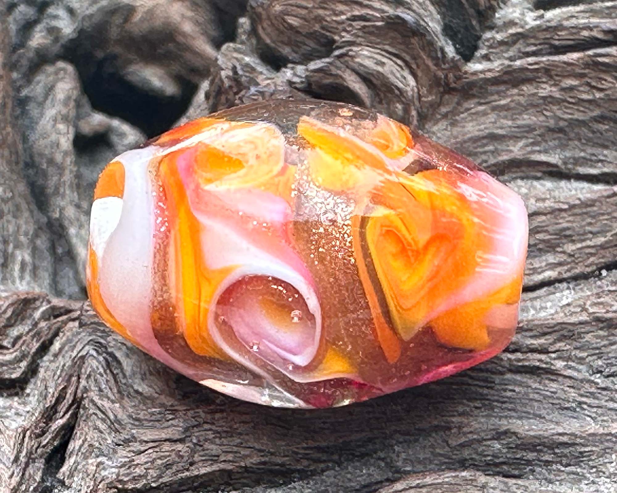 Vintage Orange & Pink Swirl Glass Lampwork Focal Bead - Handmade SRA Artisan Jewelry Component for Necklaces, Bracelets & DIY Crafting
