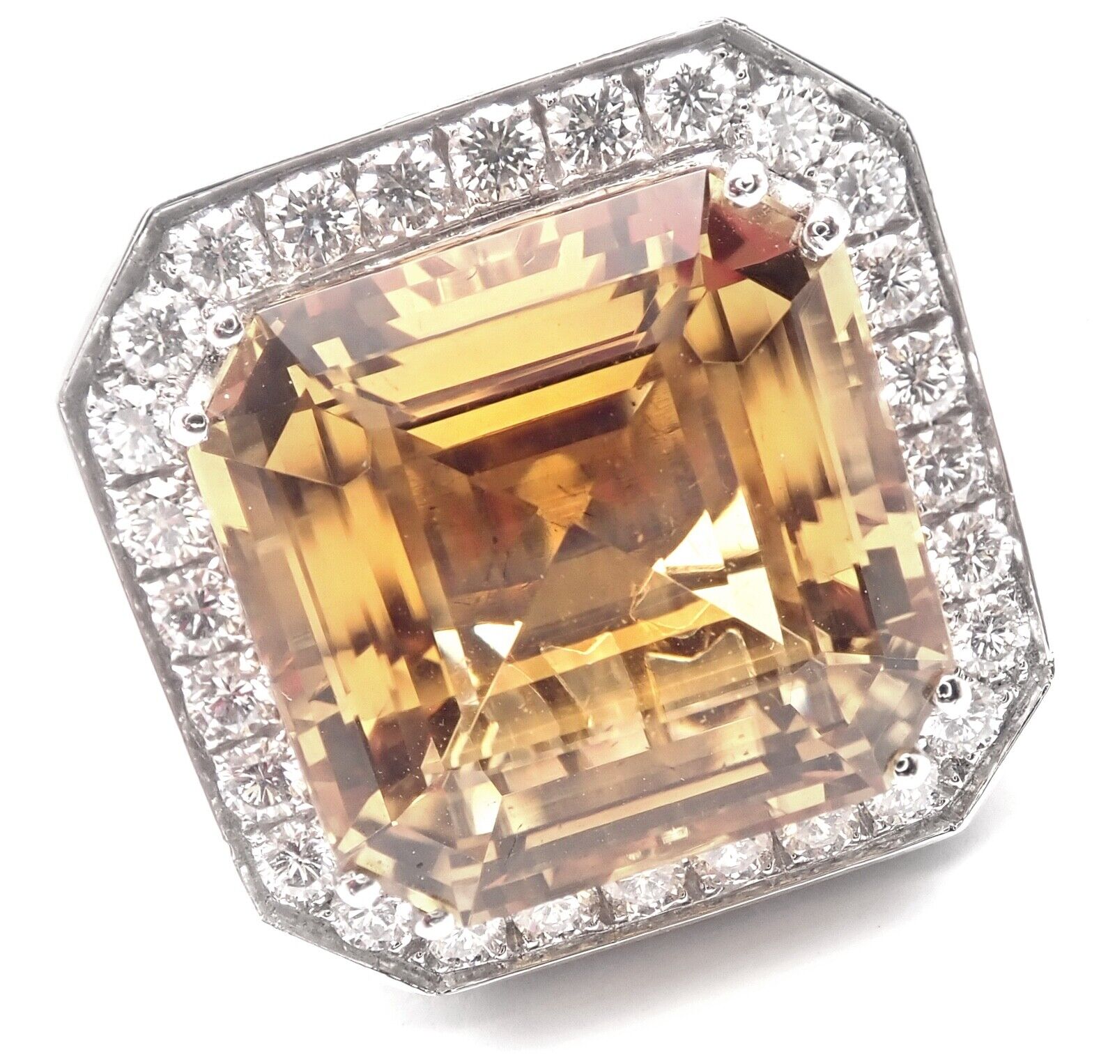 Authentic Pasquale Bruni 18K White Gold Diamond Citrine Large Ring | Luxury Statement Jewelry for Weddings & Special Occasions