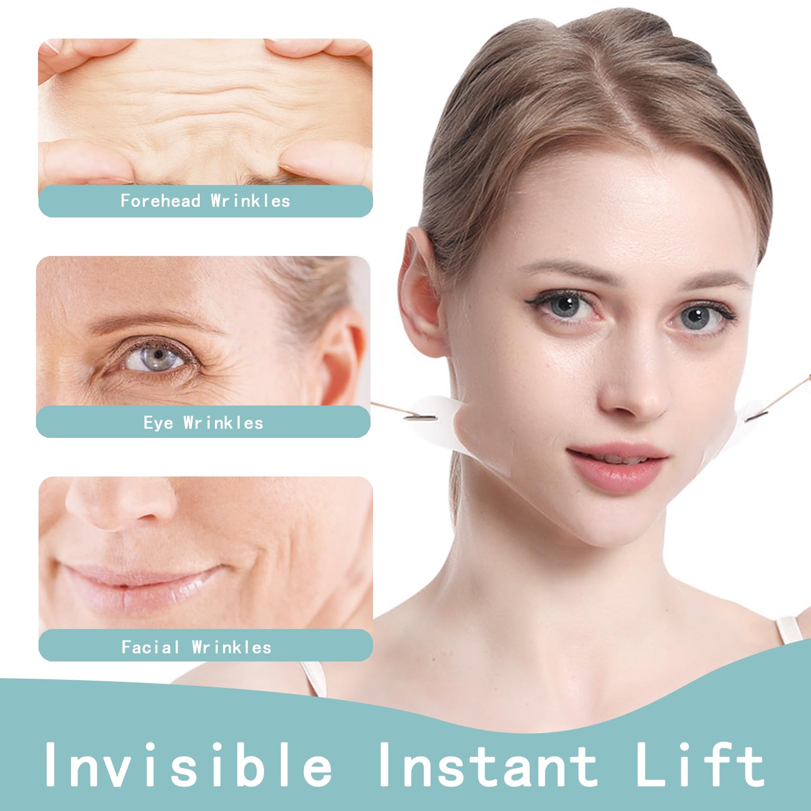 Invisible Face Lift Tape for Neck & Chin - Waterproof Wrinkle & Saggy Skin Solution (60+8) - Instant Lift for Daily Use