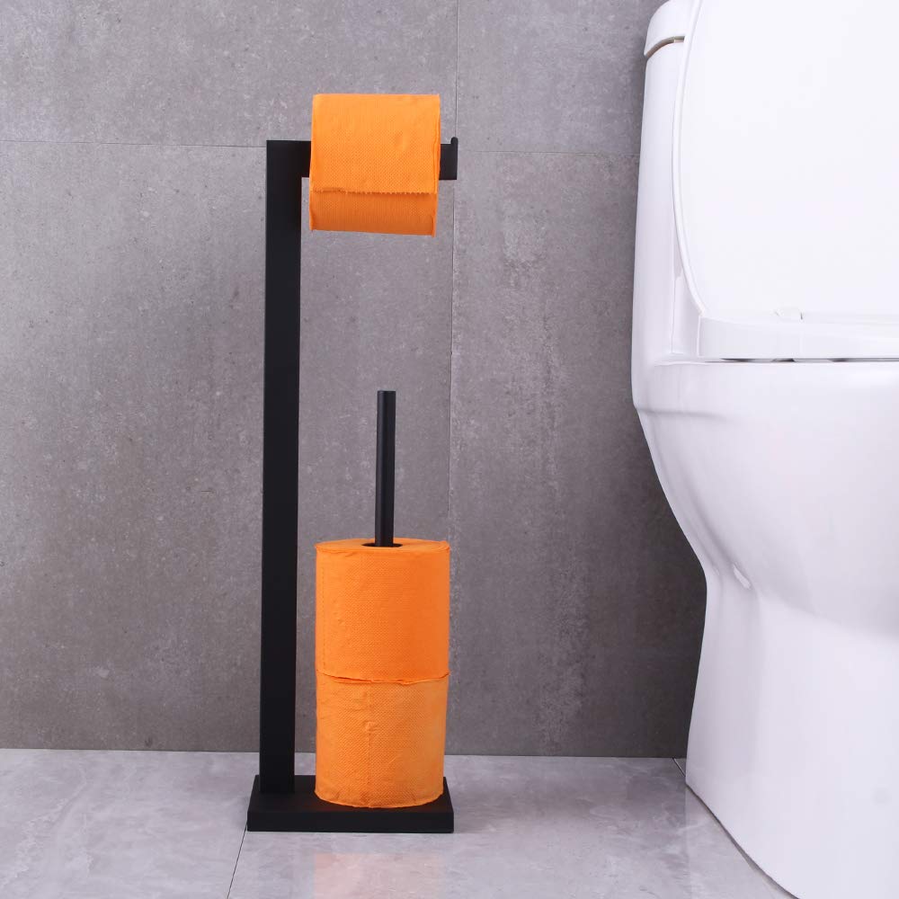 BEIGEEWY Free Standing Toilet Paper Holder - SUS 304 Stainless Steel Bathroom Tissue Roll Holder - Matte Black Finish - Durable & Rustproof - Perfect for Bathroom, Kitchen, RV, and Office Use