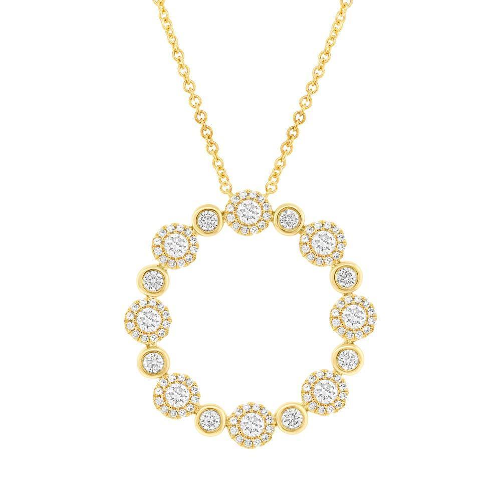 14K Gold 1.07 CTW Round Diamond Circle Pendant Necklace for Women - Elegant Jewelry Gift for Anniversary, Valentine's Day & Special Occasions